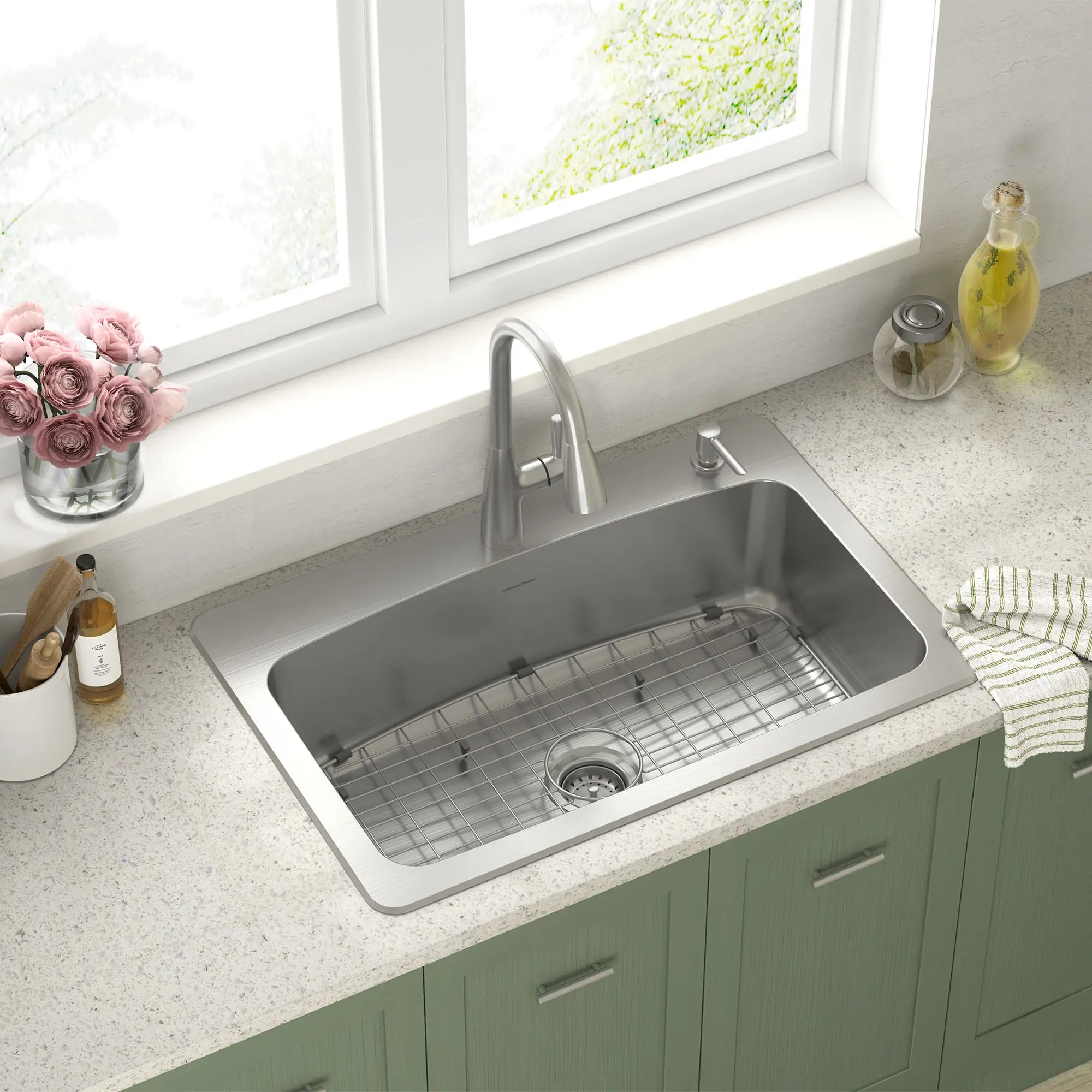 Fairbury® 2S Pull Down Kitchen Faucet with 33 Inch Stainless Steel Single Bowl Sink Combo - Perfect for Modern Home Renovation & DIY Installation