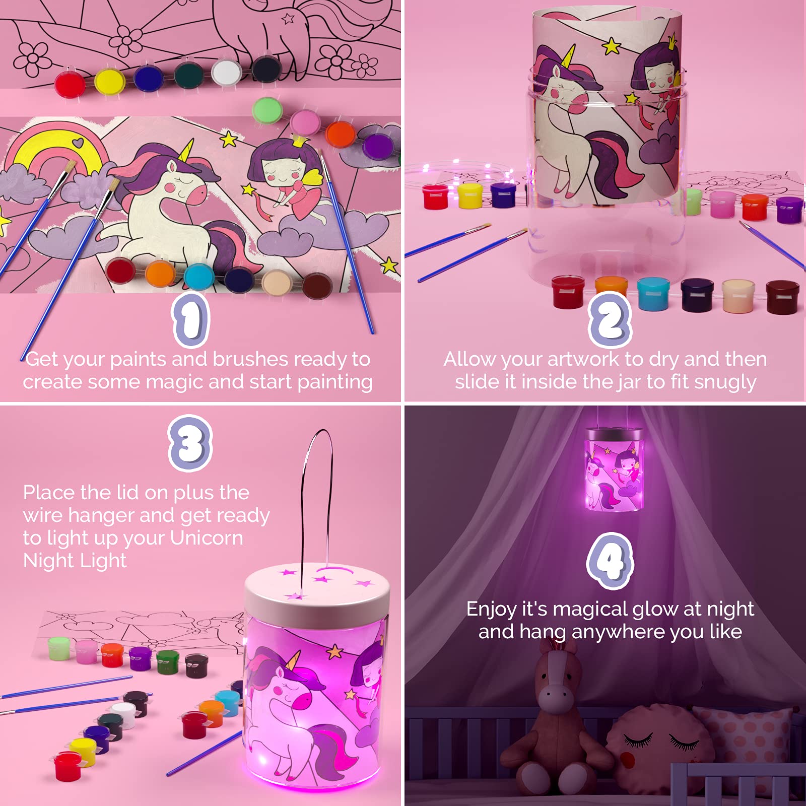 Magical Unicorn Lantern Kit with Fairy Lights - DIY Painting & Decor Set for Kids & Girls - Perfect for Bedroom Decor, Birthday Gifts & Creative Playtime