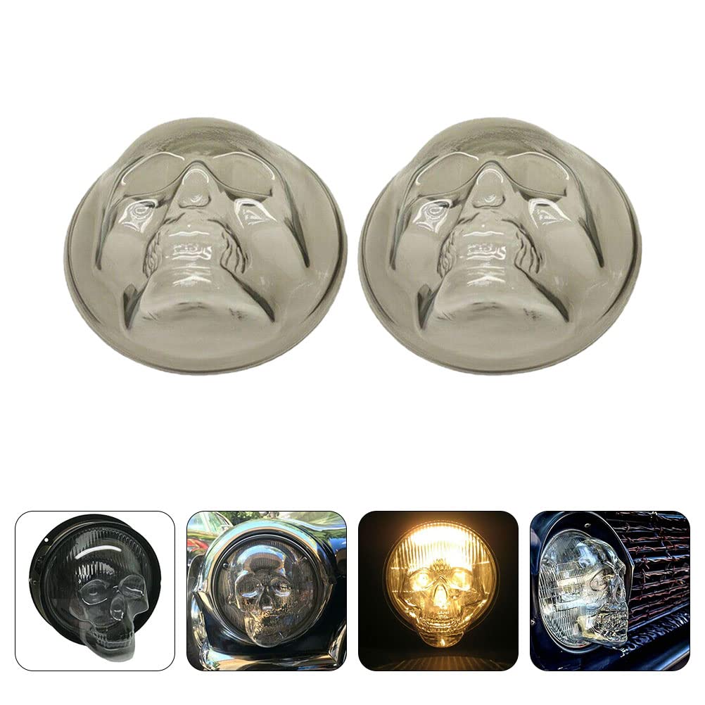 2PCS Heat-Resistant Car Headlight Covers - Clear Motorcycle Skull Lamp Shades for Halloween & Car Decorations - Durable Car Light Protectors for Night Rides & Themed Events