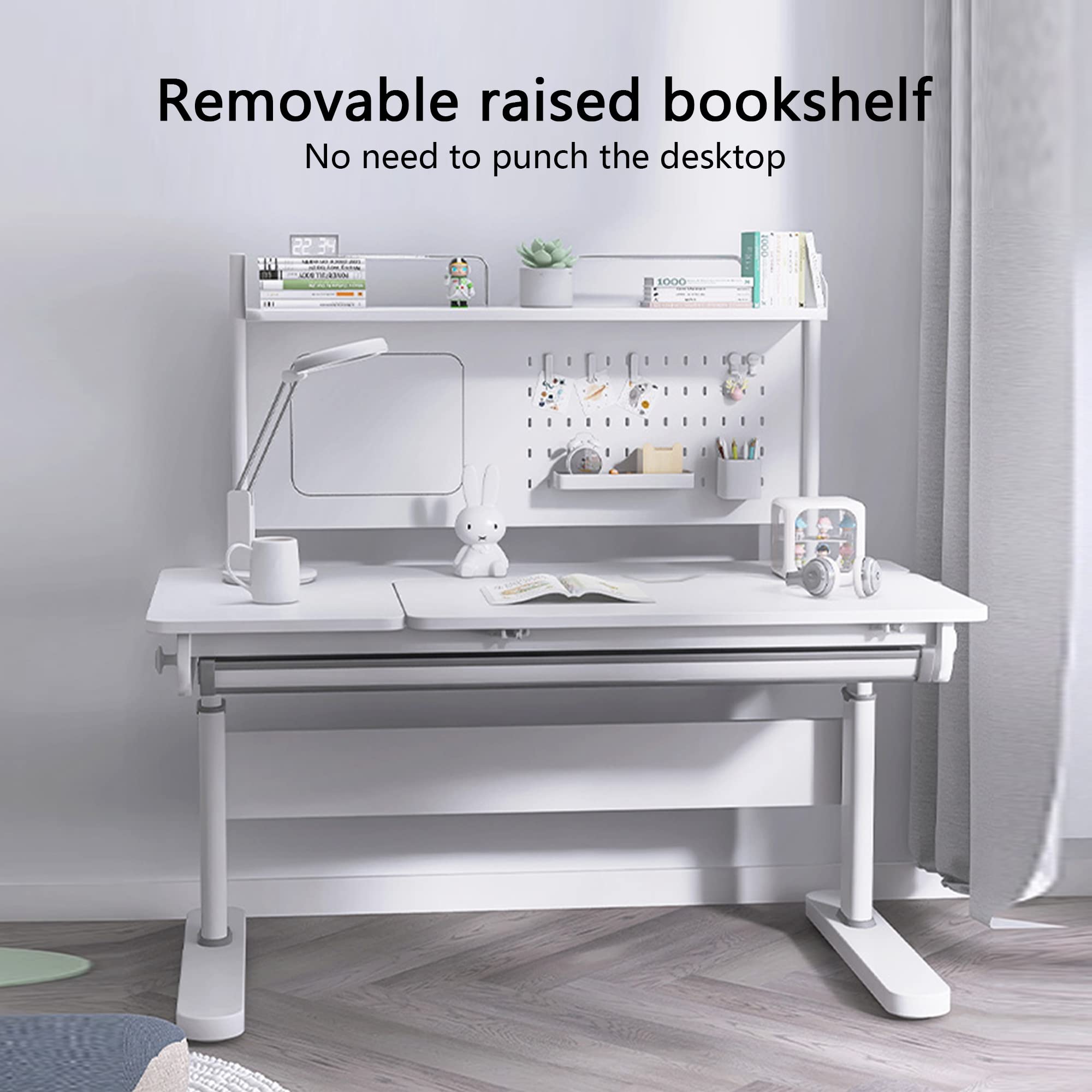 Adjustable Kids Study Desk & Chair Set - Wooden Children's Computer Desk with Large Shelf, Tiltable Desktop & Pull-Out Drawer - Perfect for Homeschooling, Online Learning & Bedroom Study Space