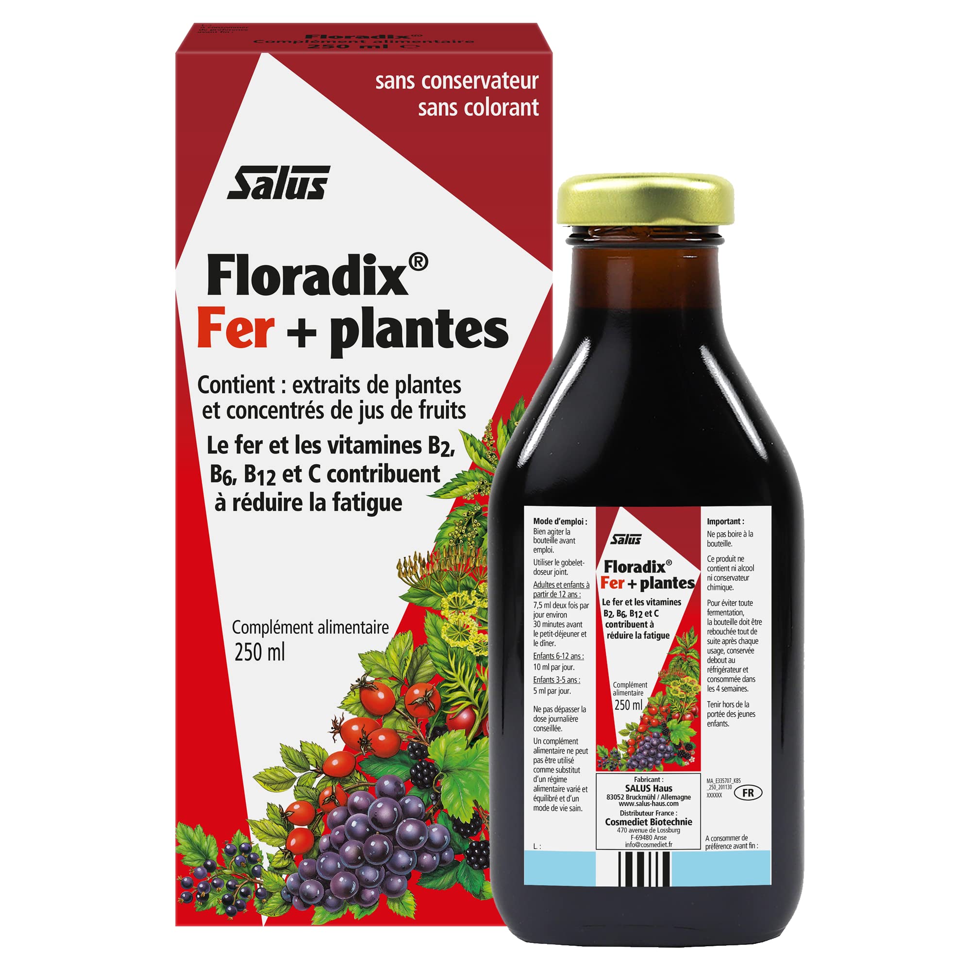 Floradix Liquid Iron & Vitamin Supplement - 250ml | Herbal Iron Formula for Energy & Vitality | Supports Healthy Blood & Immune System - Perfect for Adults & Teens with Low Iron Levels