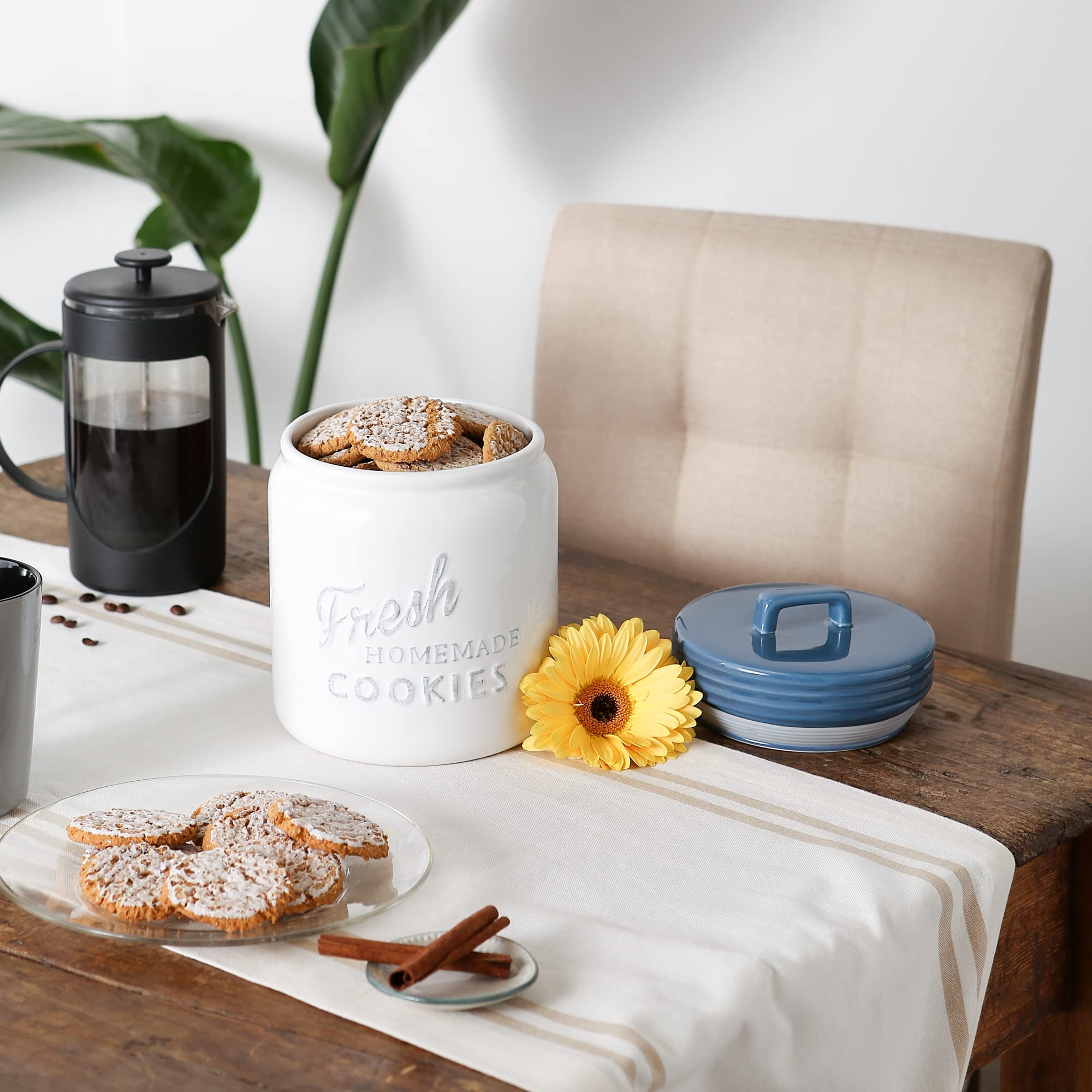 DII Ceramic Cookie Jar with Lid - Airtight Blue Kitchen Storage Container for Cookies, Snacks & Dry Food - Perfect for Pantry, Countertop & Home Decor