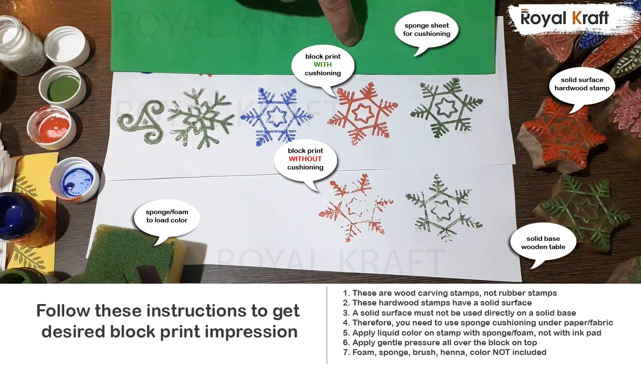 Mandala Wood Stamps Set of 5 - Block Printing for DIY Crafts & Fabric