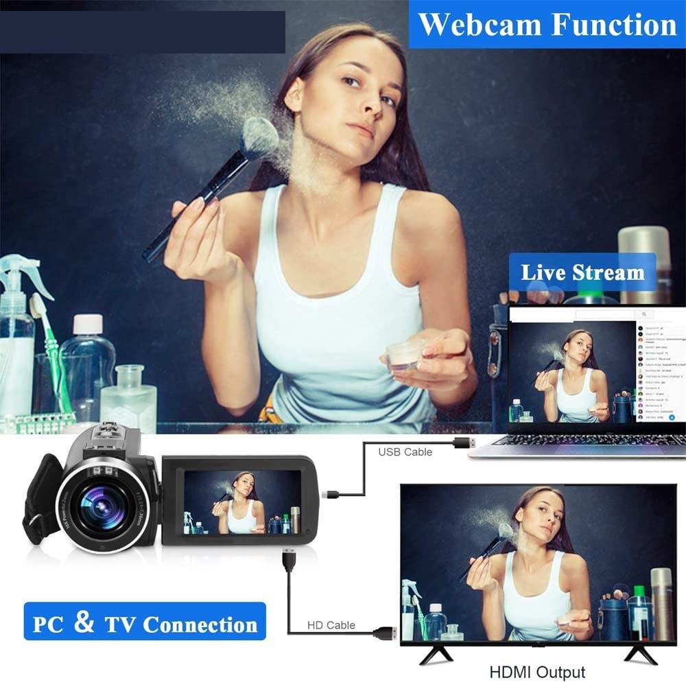BODORME 4K Digital Camcorder with 48MP & 18X Zoom - Professional Vlogging Camera for YouTube, Live Streaming, Time Lapse & Loop Recording - Includes Lens (SD Card Not Included) - Perfect for Travel Vlogging, Home Movies & Content Creation