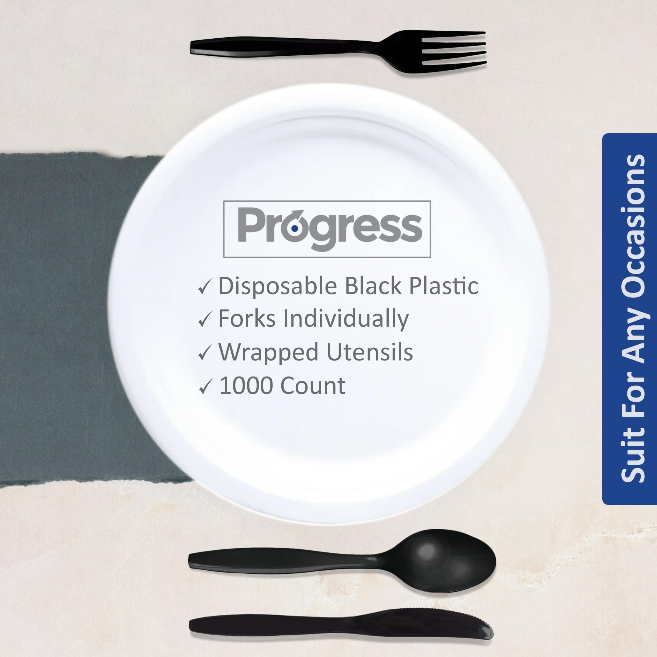 Heavy Duty Black Disposable Plastic Forks - 1000 Count Bulk Pack | Individually Wrapped Cutlery for BBQ, Parties, Catering, Office Events & Restaurants | Durable & Eco-Friendly Disposable Utensils for Outdoor Dining, Picnics & Large Gatherings