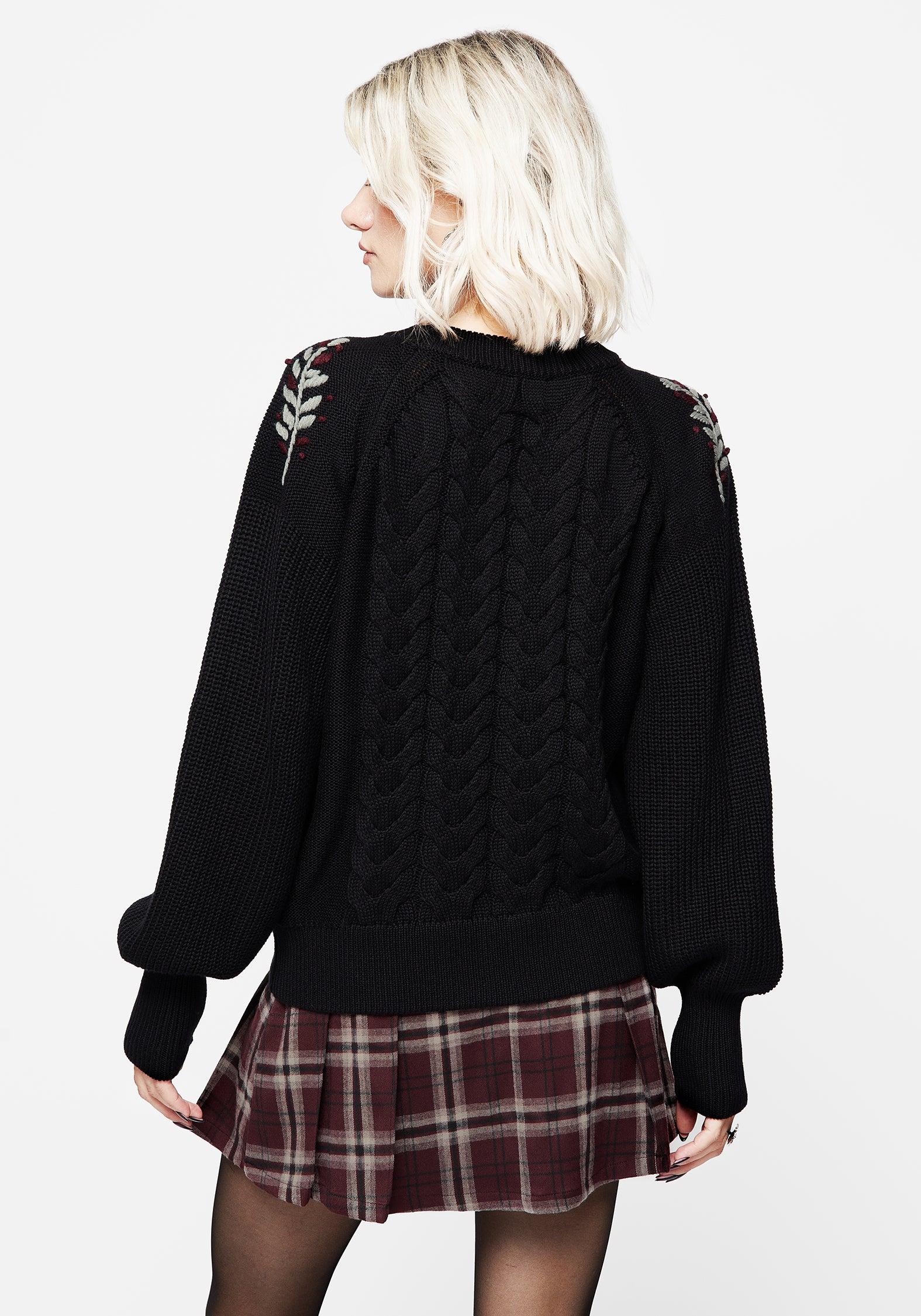 Patrice Embroidered Cable Knit Sweater for Women - Cozy Winter Pullover with Floral Design - Perfect for Casual Outfits & Holiday Gatherings