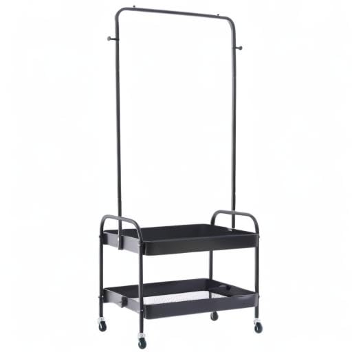 Modern 2-Tier Metal Garment Rack with Wheels - Heavy Duty Clothing Stand for Home, Wedding & Retail Stores - Black Dress Display Hanger with Storage Basket - Perfect for Bedroom Closet, Boutique Shop & Event Venues