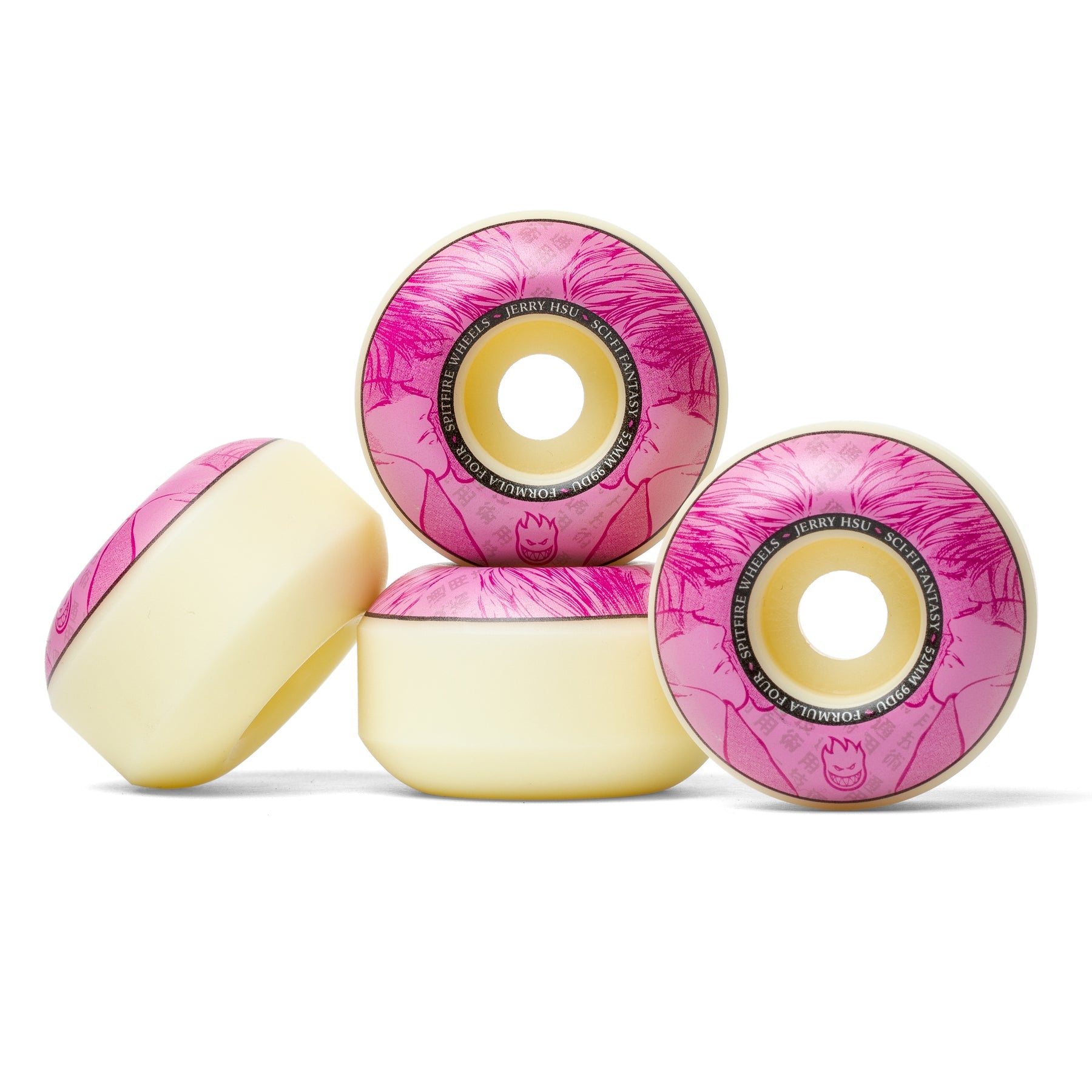 F4 Classic 99 Jerry Hsu Wheels 52mm Pink/White - Premium Sci-Fi Fantasy Skateboard Wheels for Street & Park Skating