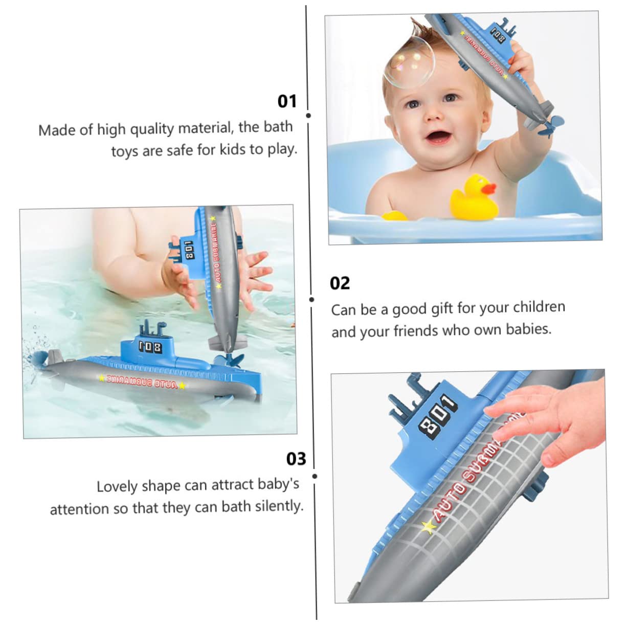 QUMIIRITY 2 Pack Wind Up Submarine Bath Toys - Floating Water Toys for Kids, Fun Bathtub & Pool Toys for Toddlers, Summer Beach Swimming Party Favors (Blue) - Perfect for Bath Time, Pool Parties & Outdoor Water Play