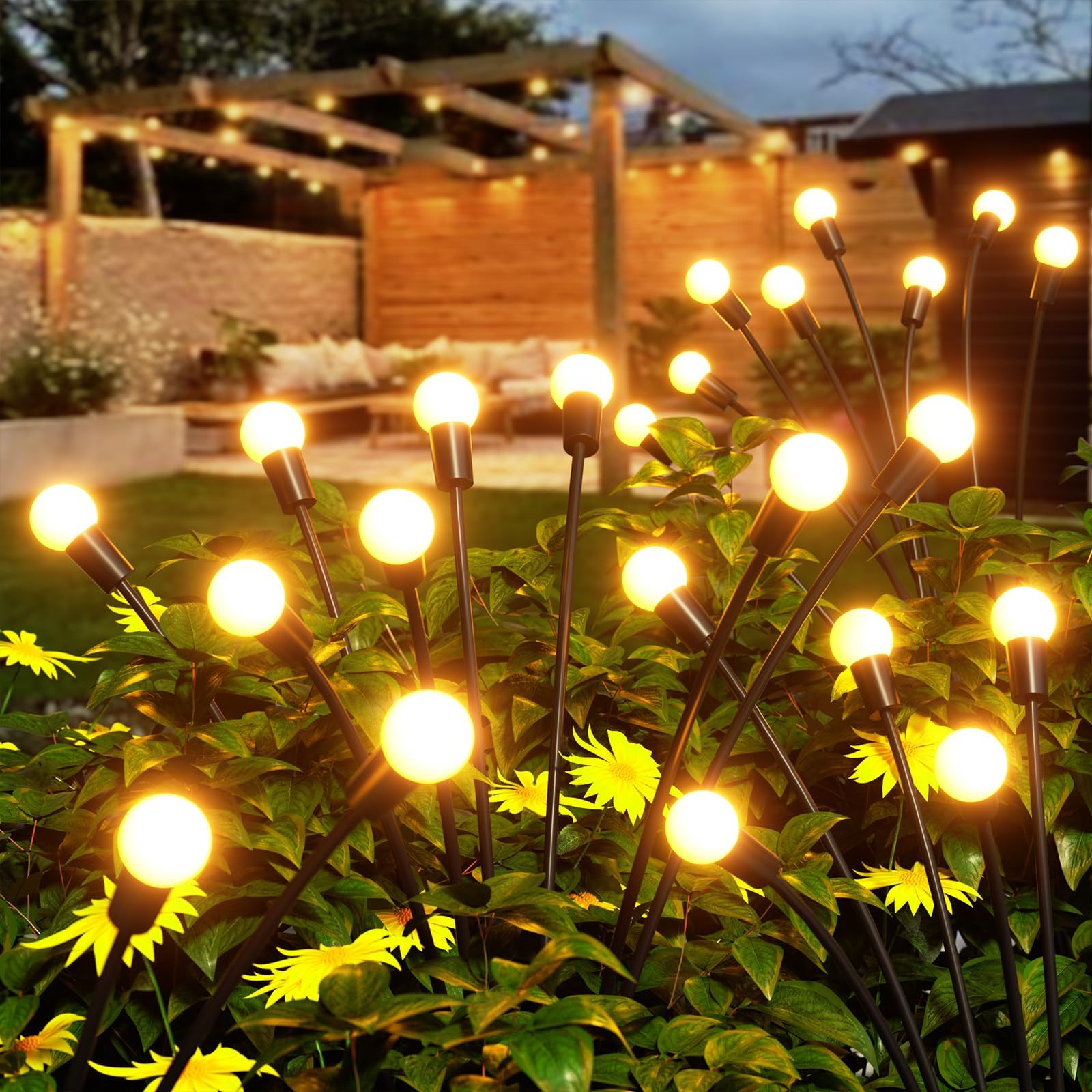 KELME Solar Garden Lights - 4 Pack 32 LED Swaying Firefly Solar Lights for Outdoor Decor | Waterproof Wind-Activated Solar Lights for Yard, Patio, Pathway | Perfect for Garden Parties, Landscape Lighting & Nighttime Ambience
