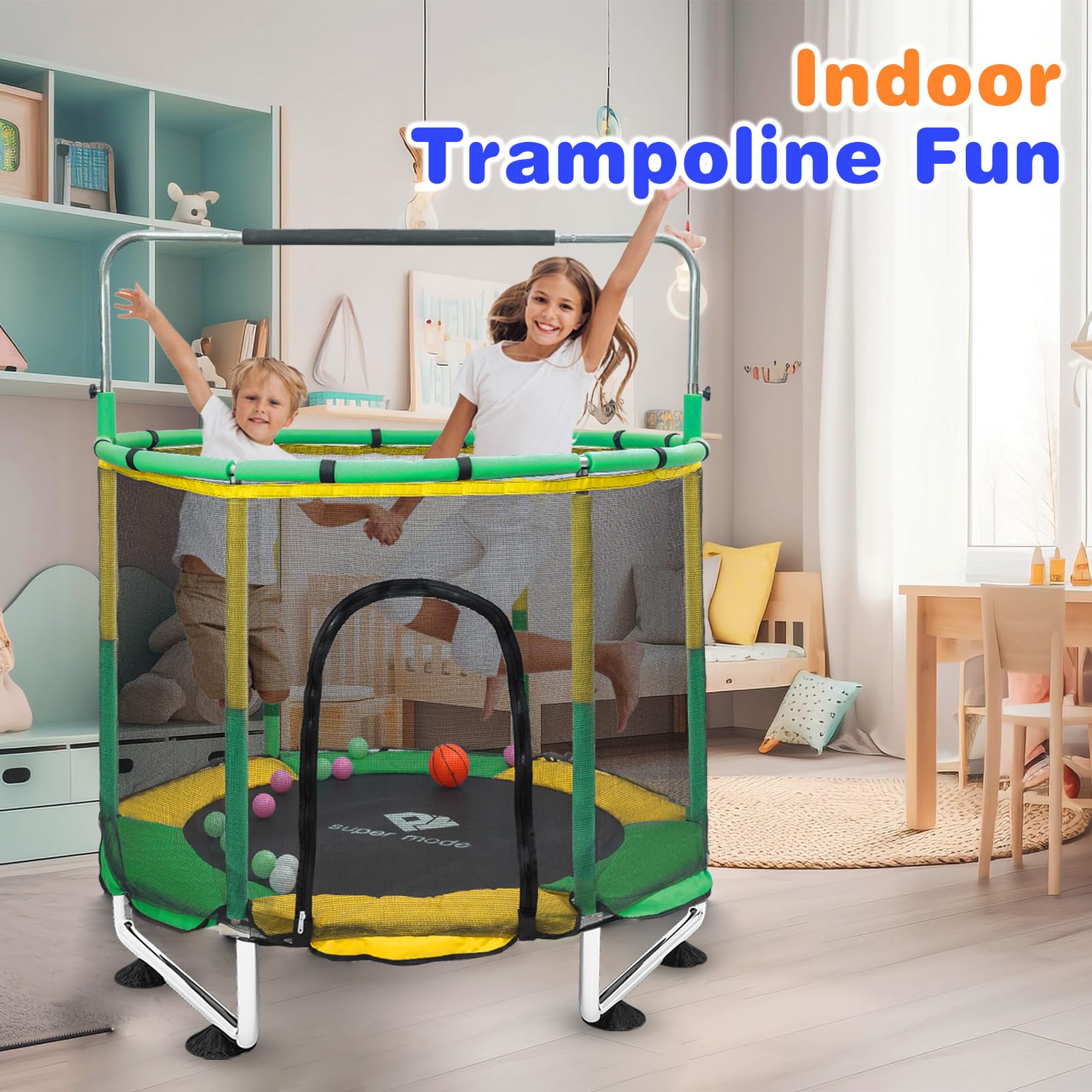5FT Adjustable Kids Trampoline with Safety Enclosure Net - Indoor/Outdoor Toddler Trampoline for Boys & Girls | No-Gap Safe Design | Perfect Birthday Gift & Backyard Play Equipment for Children Ages 3-8