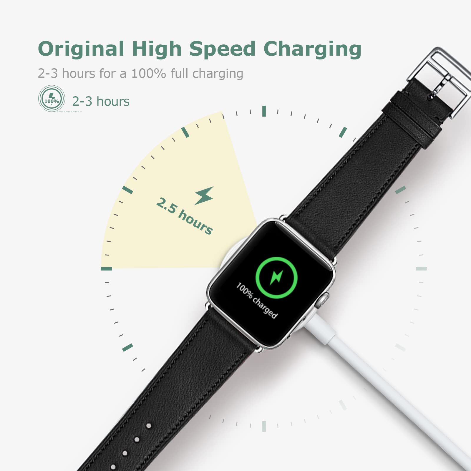 Upgrade Watch Charger 1.6 ft / 0.5m Portable Wireless Charging Cable for Apple Watch Series 9/8/7/SE - Fast Magnetic Charging Dock for Home, Office & Travel