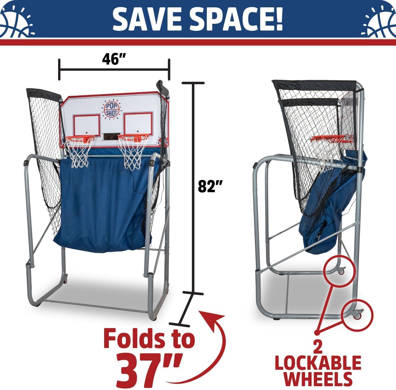Pop-A-Shot Home Dual Shot Basketball Game with Phoenix Suns NBA Graphics - Sensor Scoring, 16 Game Modes, 7 Balls, Foldable Storage - Perfect for NBA Fans | Indoor Basketball Training & Family Game Night Entertainment