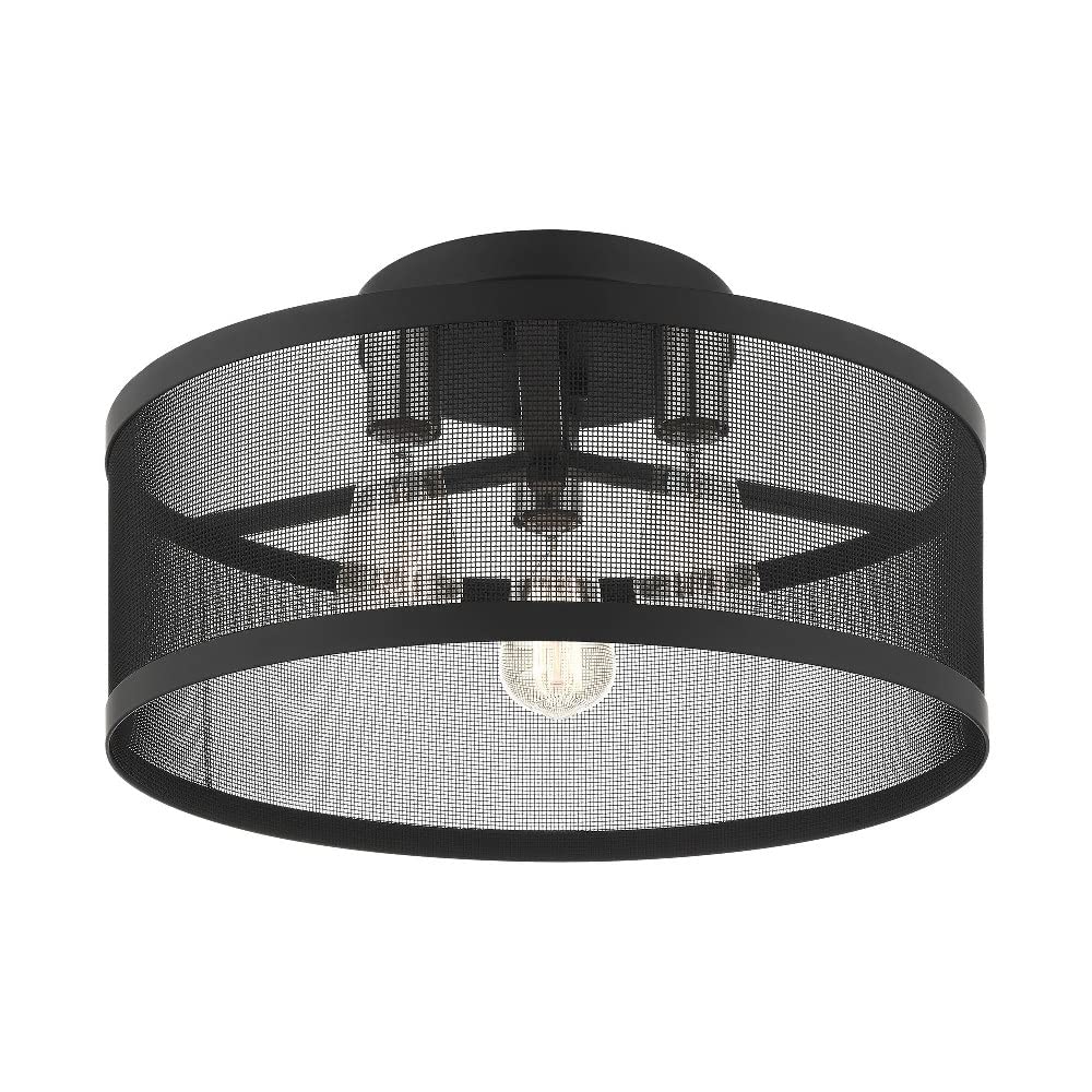 Livex Lighting 3-Light Black Semi Flush Mount Ceiling Fixture - Modern Hallway, Bedroom or Entryway Lighting Solution