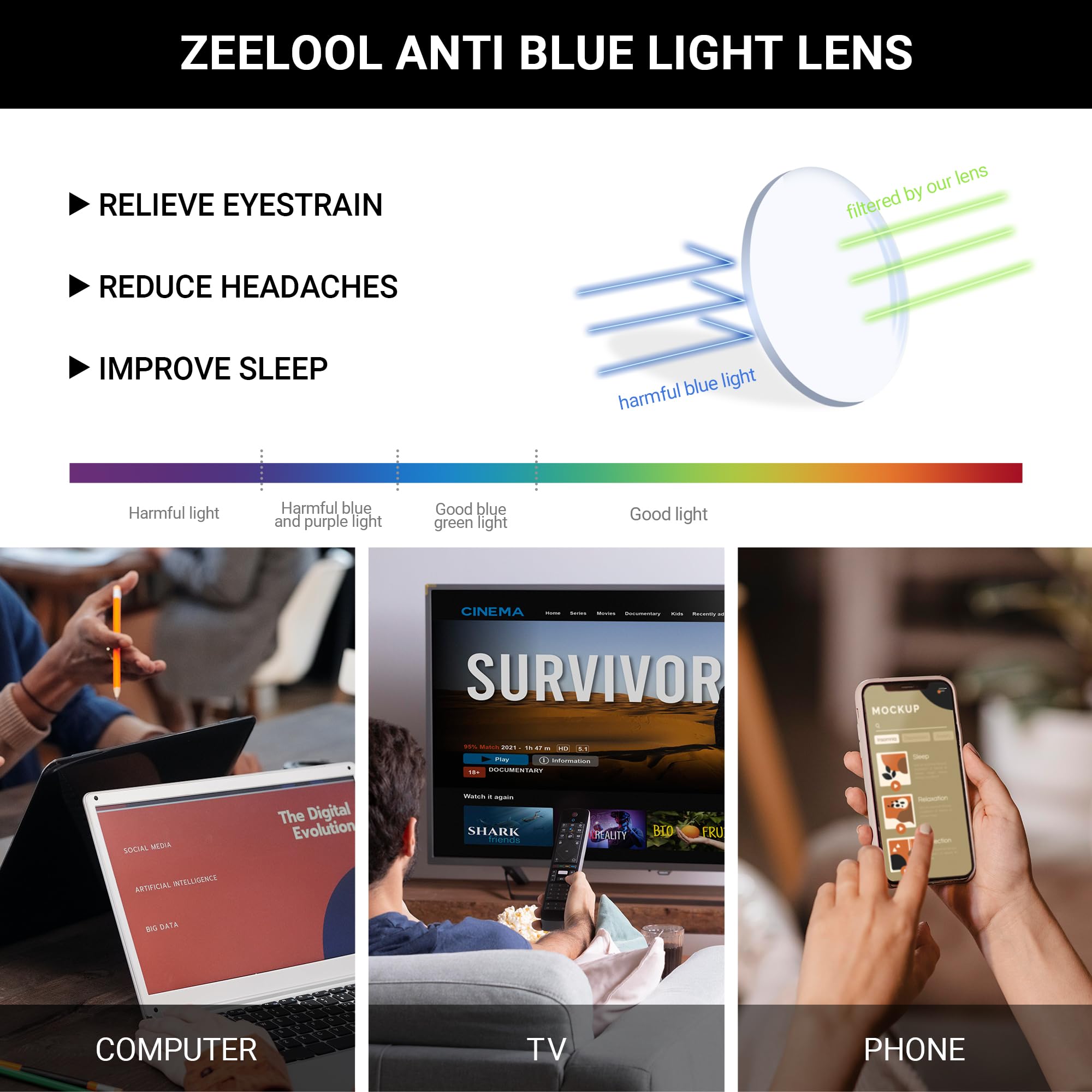 Zeelool Retro Blue Light Blocking Glasses for Women - Thick Acetate Rectangle Frame (VFP0236) - Reduce Eye Strain for Work, Gaming & Screen Time