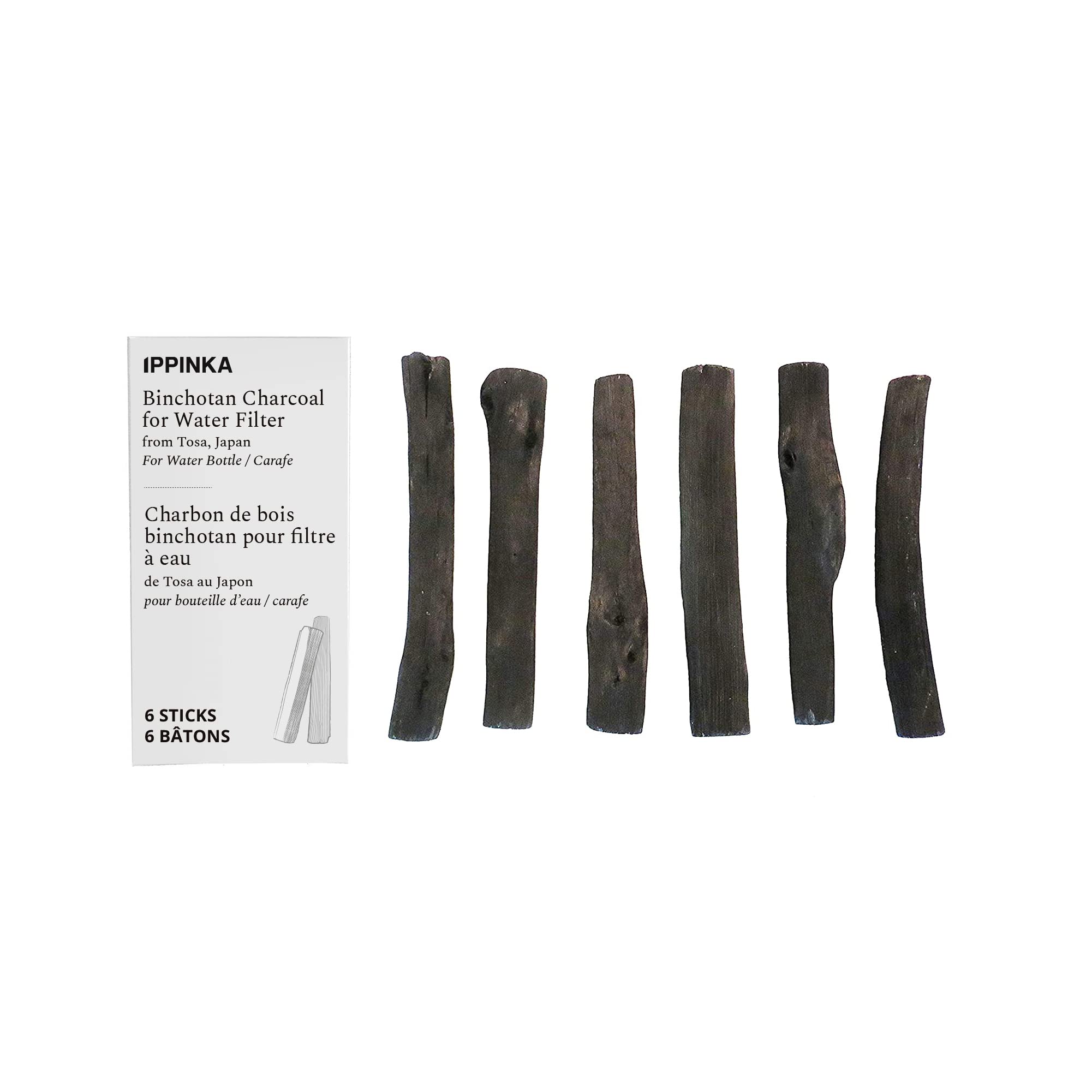 Premium Tosa Binchotan Charcoal Water Purifying Sticks - Natural Water Filter for Great-Tasting Drinking Water (6 Sticks) - Perfect for Personal Water Bottles, Travel & Camping Hydration