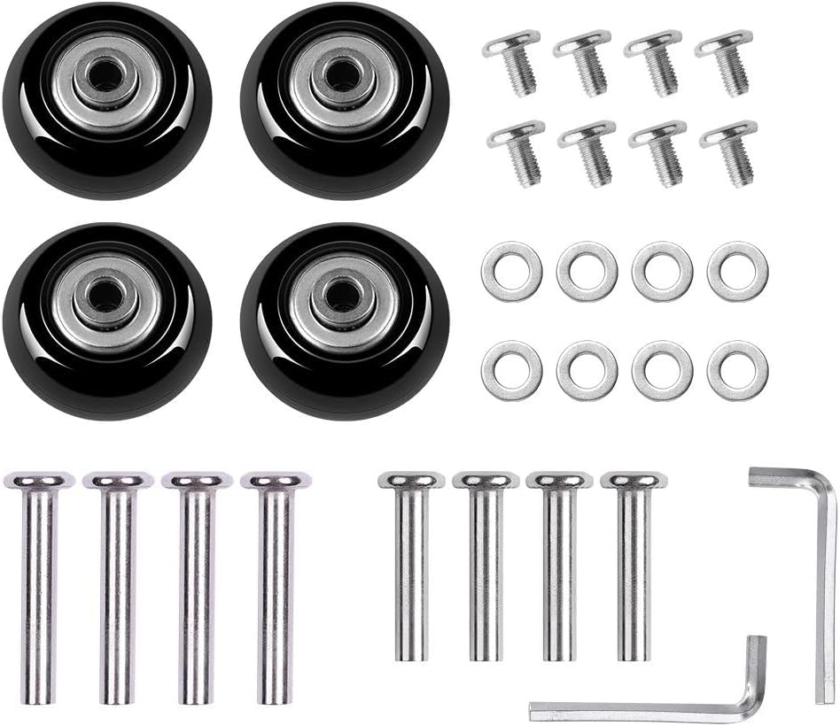 Rhinocats 4-Piece Luggage Wheel Replacement Kit - 49mm/1.93in Swivel Caster Wheels with Rubber Tread for Suitcase Repair (Fits Most Carry-On & Checked Bags) - Perfect for Travel, Business Trips & Airport Use