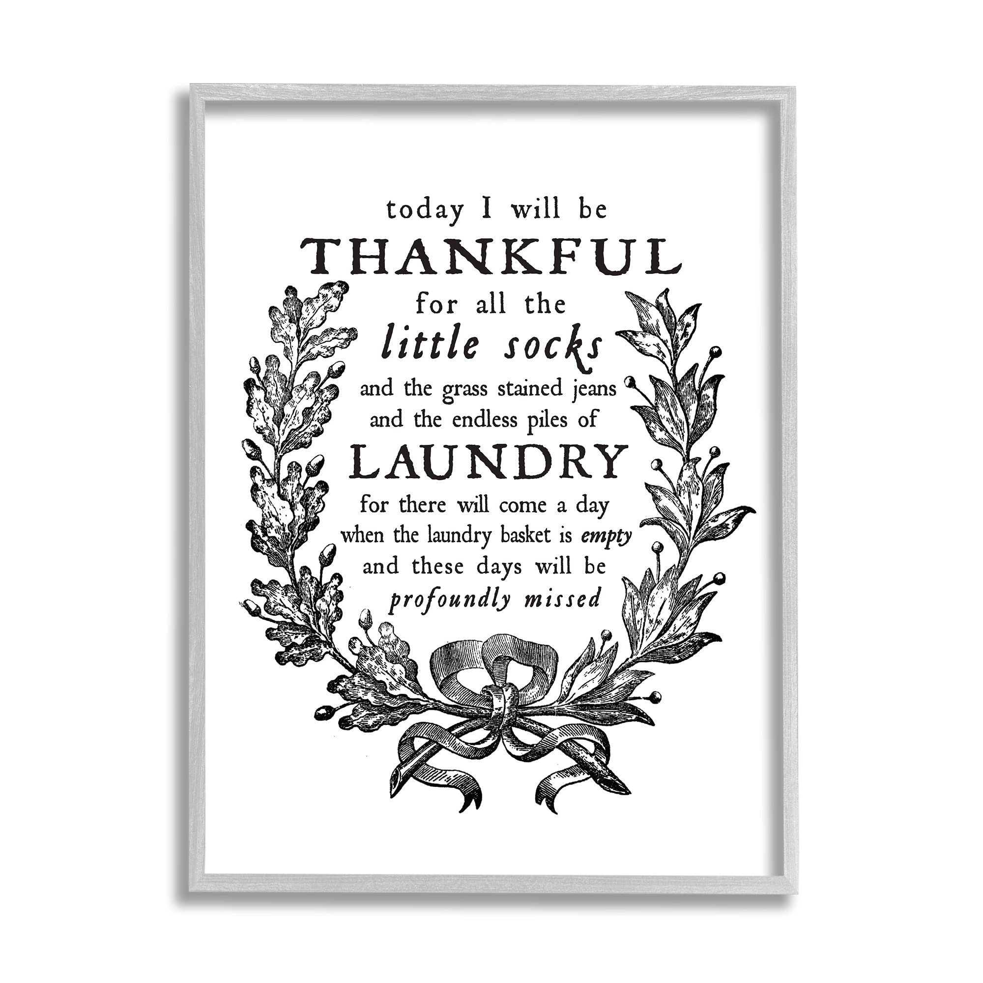 Stupell Industries 'Thankful for Little Socks' Family Laundry Sentiment Wall Art - Gray Framed Home Decor by Lettered & Lined | Perfect for Nursery, Laundry Room & Cozy Home Decor