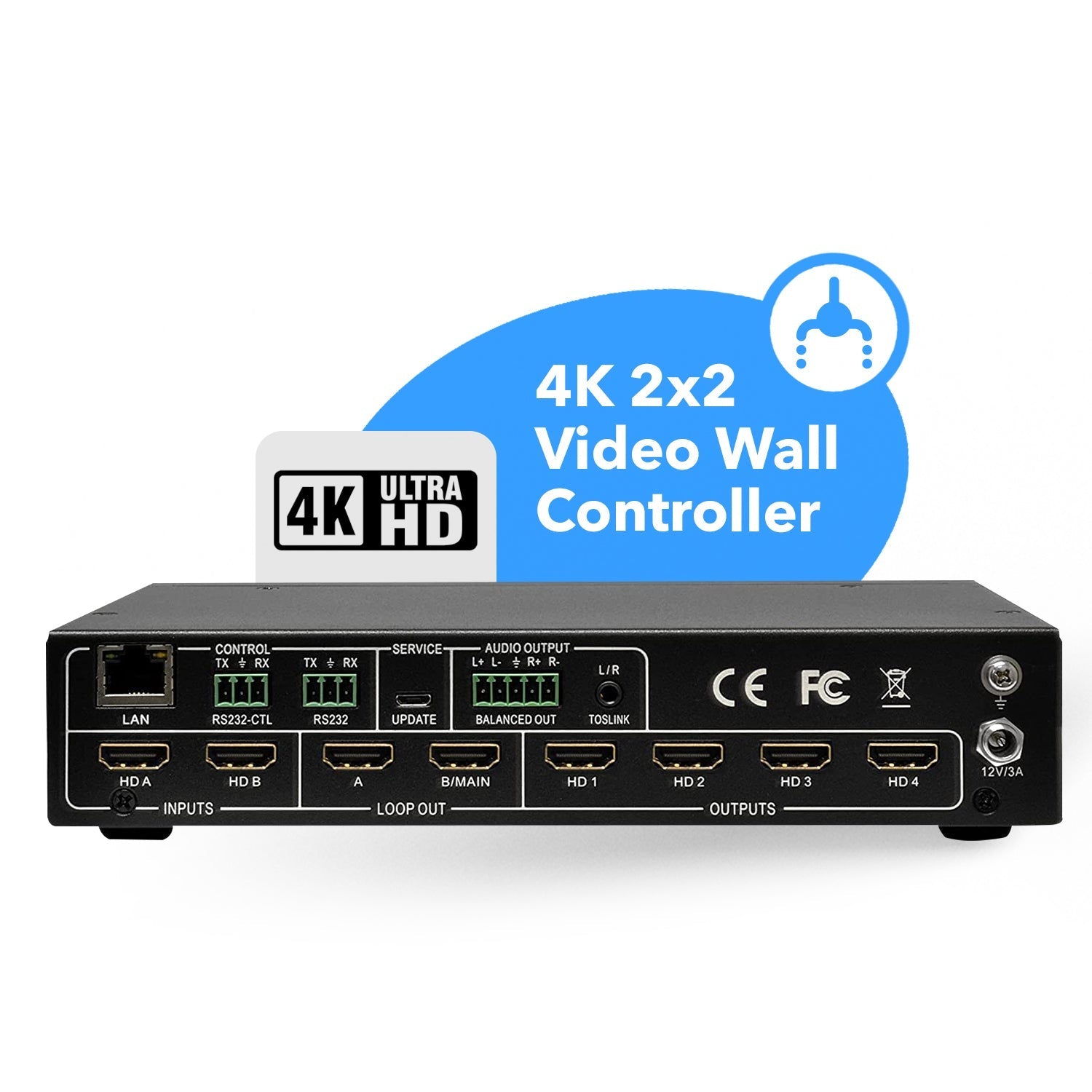 2x4 Video Wall Controller with 180° Rotation - UHD 204VW for Digital Signage, Control Rooms & Conference Rooms