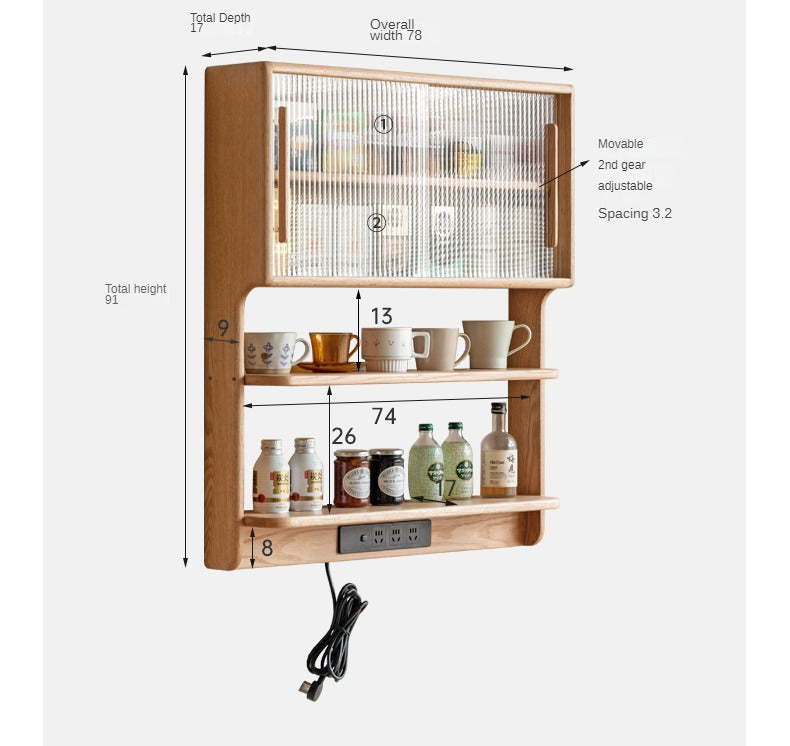 Solid Oak & Cherry Wood Wall Mounted Suspended Cabinet - Rustic Floating Shelf for Kitchen, Bathroom, Living Room Storage & Decor