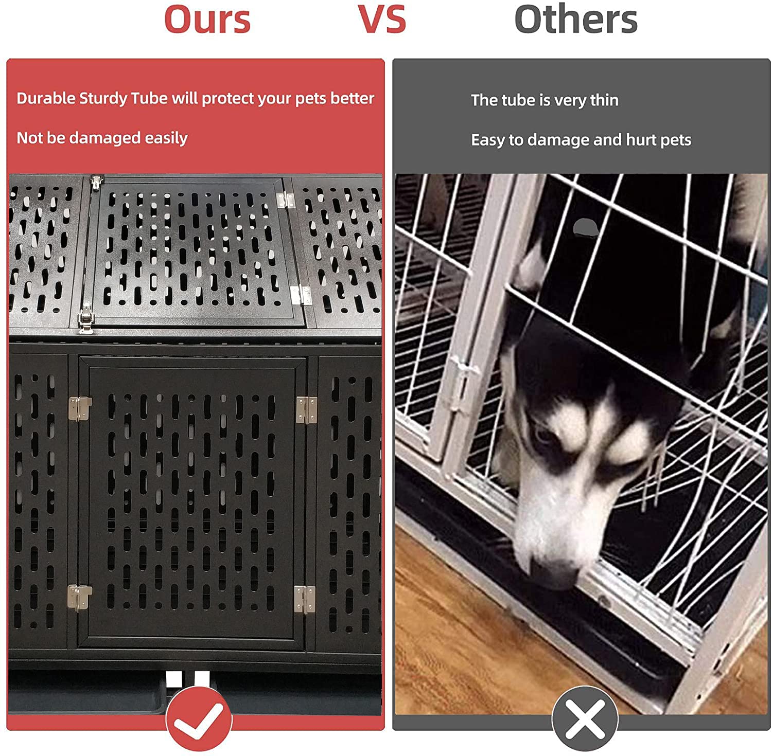 44 Inch Heavy Duty Indestructible Dog Crate - Escape Proof High Anxiety Impact Pet Crate for Large & Medium Dogs | Chew Proof Soundproof Steel Kennel with Wheels & Trays | Easy Assembly | Perfect for Travel, Home & Vet Visits