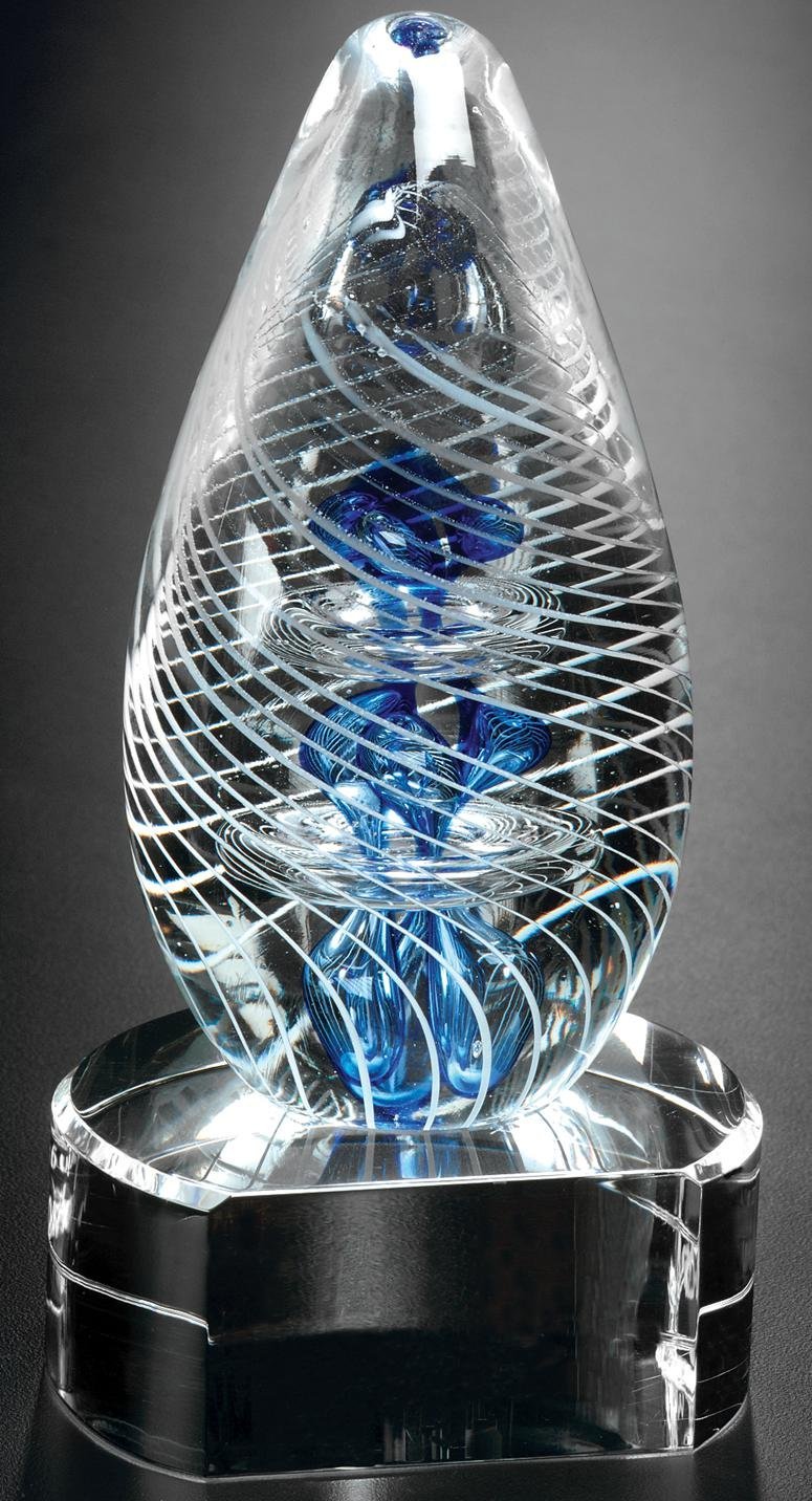 Custom Engraved Synergy Art Glass Award Trophy - Personalized with 3 Lines of Text - Perfect for Corporate Awards, Employee Recognition & Sports Trophies