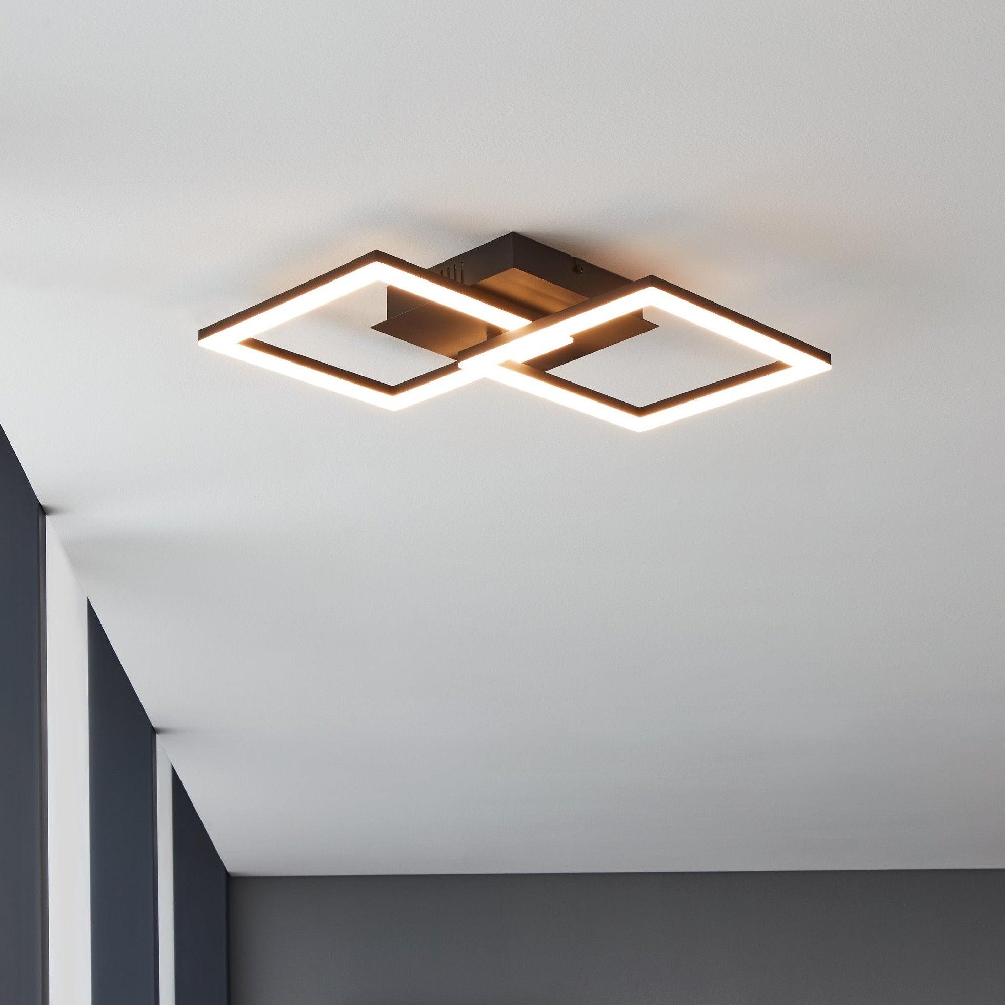 Eglo Connect Paranday Z Smart LED Flush Mount Ceiling Light - Black & White Square Design for Modern Home, Bedroom, or Office Lighting