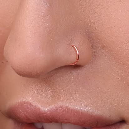 14K Rose Gold Dainty Nose Hoop Ring - 24 Gauge 7mm Thin Handmade Nose Piercing Jewelry for Women - Perfect for Everyday Wear & Special Occasions