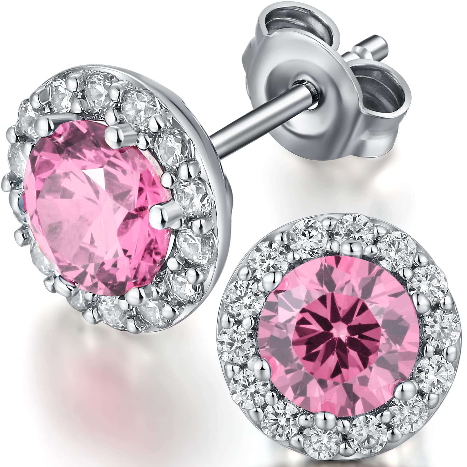 925 Sterling Silver Halo Stud Earrings for Women - Cubic Zirconia Diamond Earrings | Unisex Jewelry Gift for Anniversary, Birthday & Everyday Wear