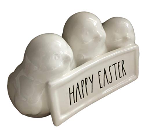Rae Dunn by Magenta Happy Easter Chicks Trio Ceramic Figurines - Cute Spring Home Decor for Easter Table Centerpiece, Shelf Display & Holiday Gift