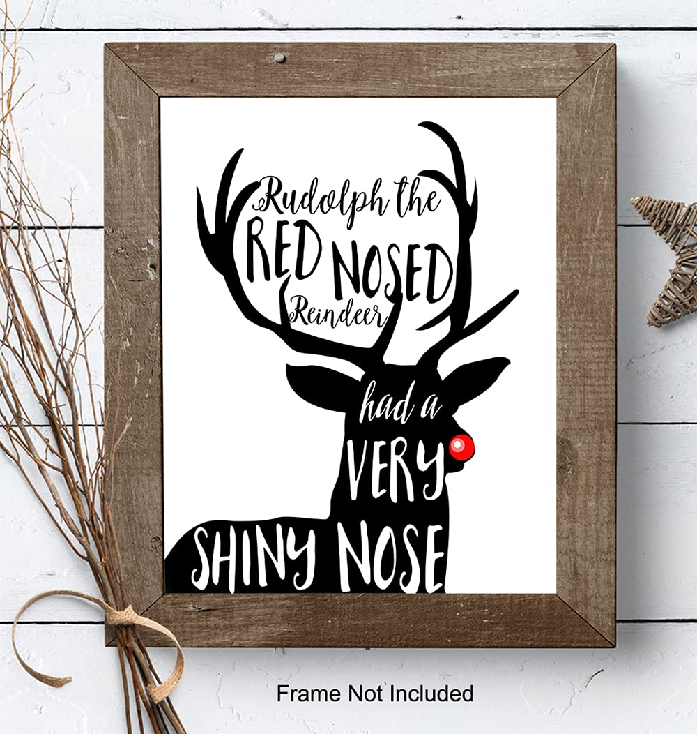 Rudolph the Red-Nosed Reindeer Christmas Decor - Black Holiday Wall Art - Festive Xmas Poster for Home & Office - Perfect for Living Room, Bedroom, and Holiday Party Decorations