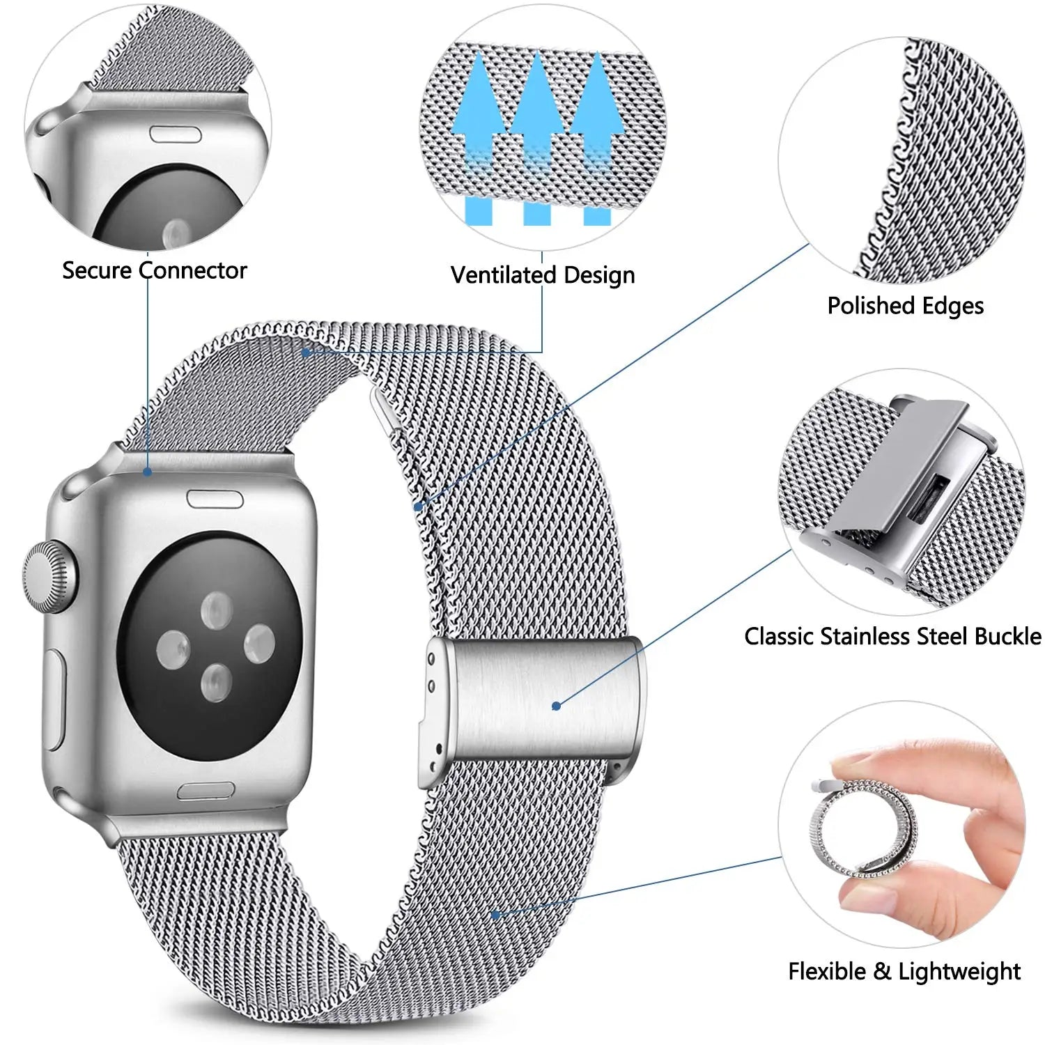 Premium Milanese Loop Strap with Secure Magnetic Clasp - Compatible with Apple Watch & Smartwatches - Ideal for Workouts, Business & Everyday Wear