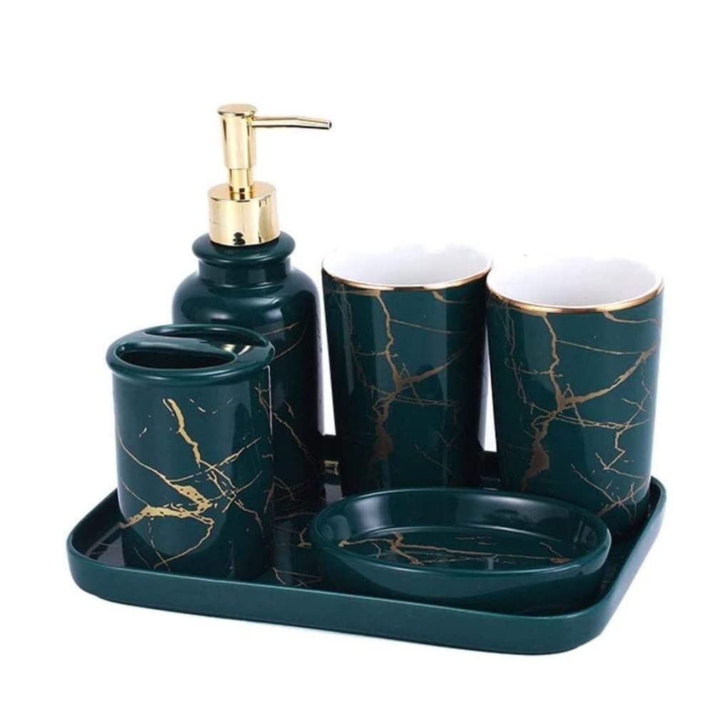 Nordic Ceramic Bathroom Accessories Set - Imitation Marble Toothbrush Holder, Soap Dispenser, Cup & Soap Dish | Modern Bathroom Decor for Home, Hotel & Spa Use