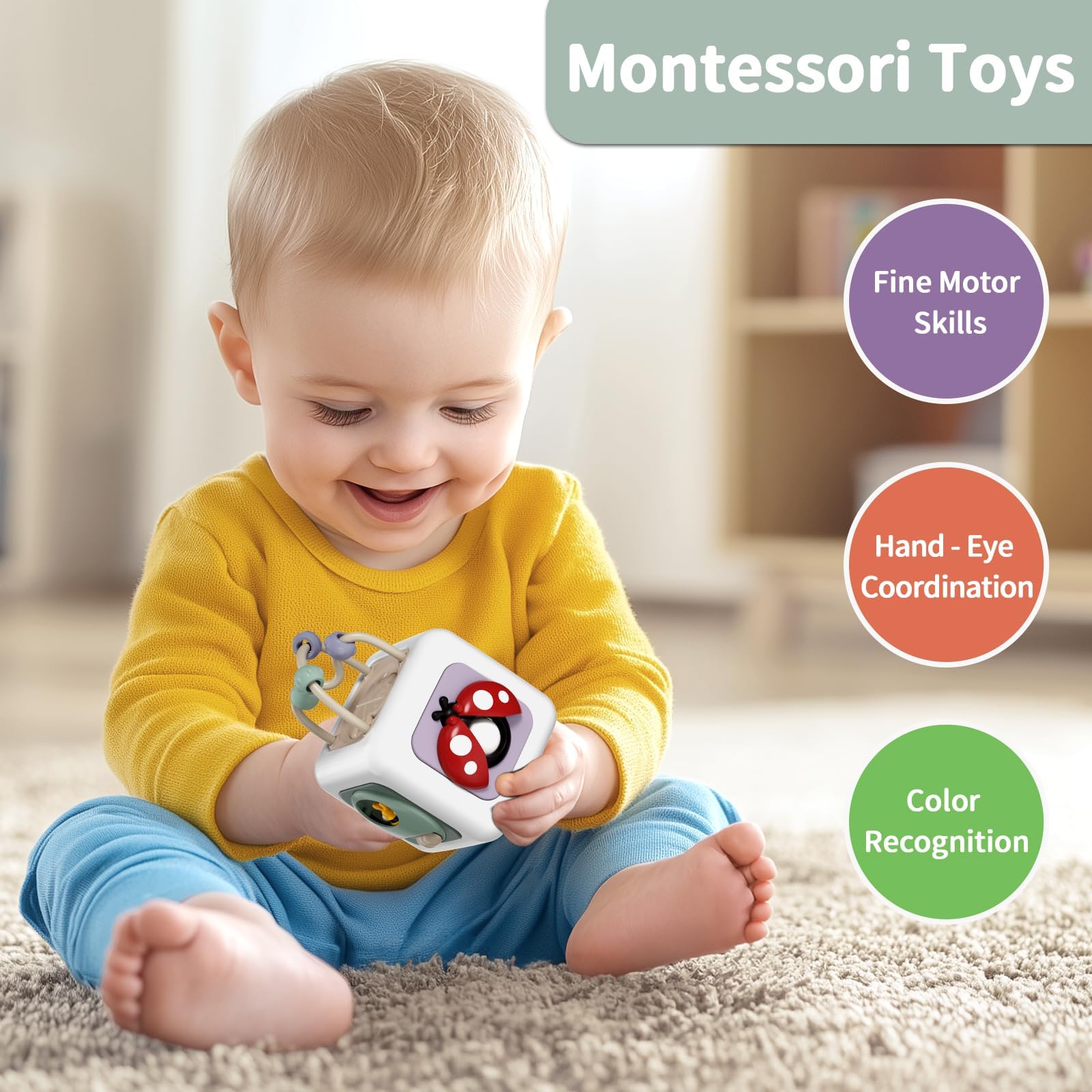 **Montessori Baby Busy Board Cube - Sensory Learning Toy for 1-3 Year Old Girls & Boys | Fine Motor Skills Development | Travel & Airplane Activity Toy | Ideal Birthday Gift for 6+ Months (Perfect for Home, Car & Daycare Play)**