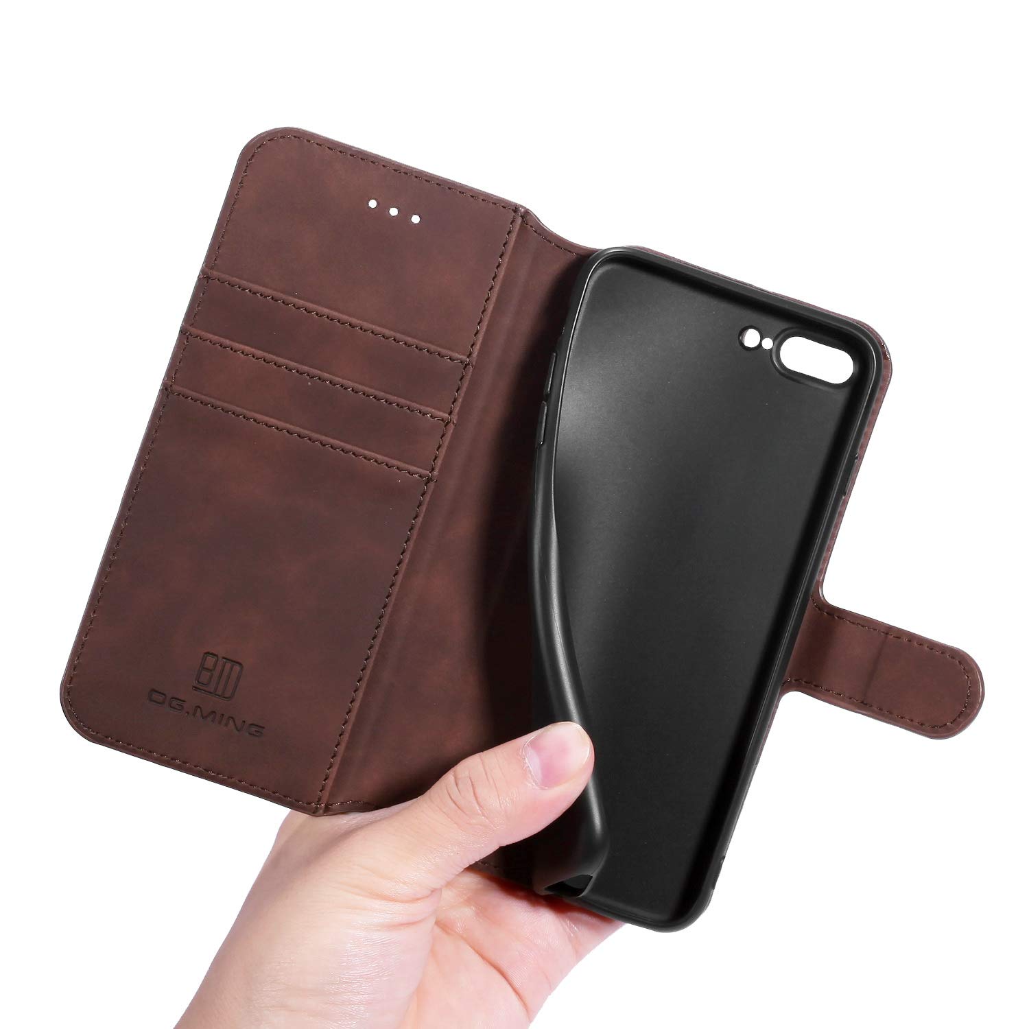 UEEBAI Luxury PU Leather Vintage Wallet Flip Cover Case for iPhone SE 2022 5G/SE3/SE2/SE 2020/7/8 - Magnetic Stand Folio with Card Slots & Shockproof Protection (Coffee) | Perfect for Business, Travel & Everyday Use