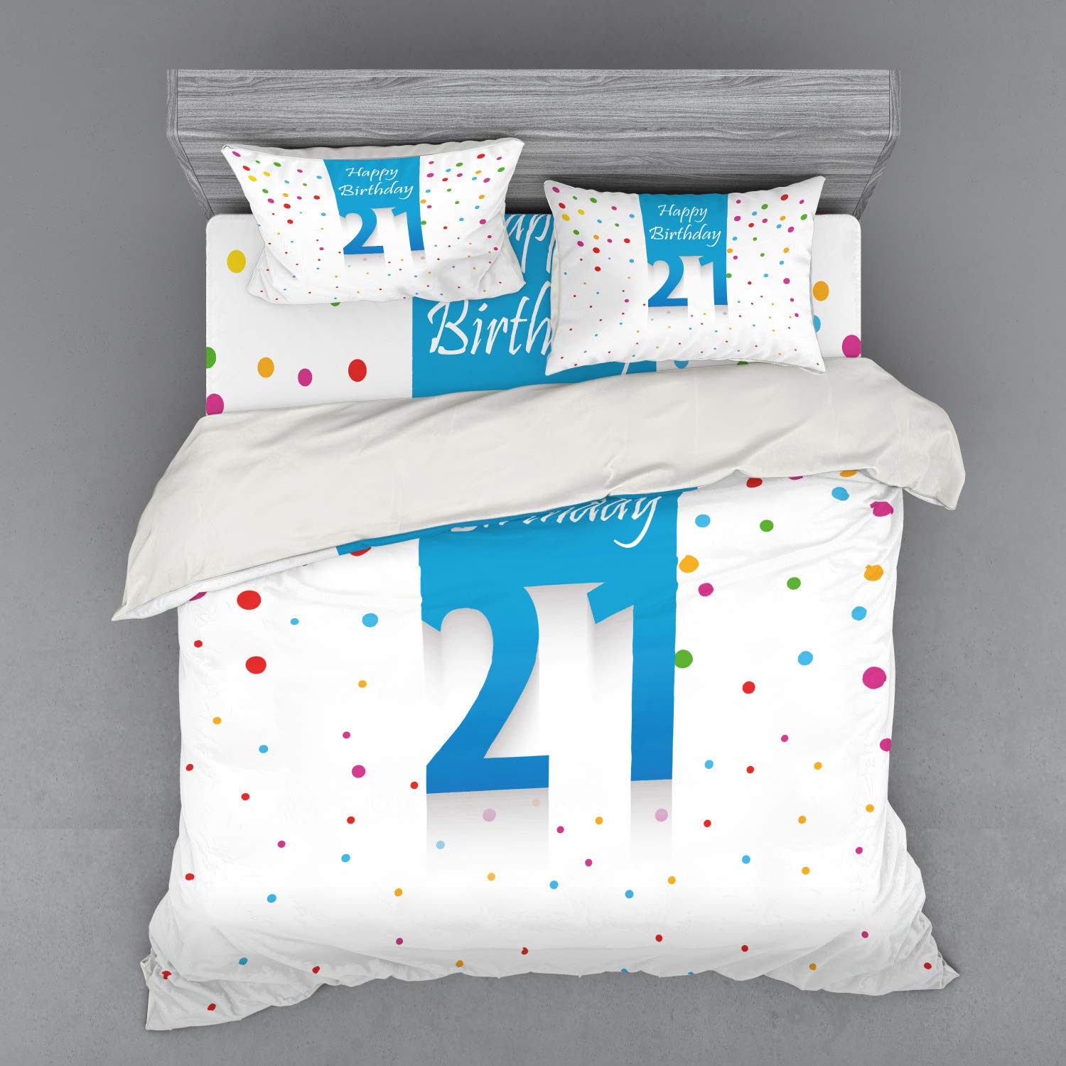Ambesonne 21st Birthday Bedding Set - 4 Piece Duvet Cover Set with Shams & Fitted Sheet, King Size, Colorful Party Theme with Celebration Words - Perfect for Birthday Parties, College Dorms & Guest Room Decor