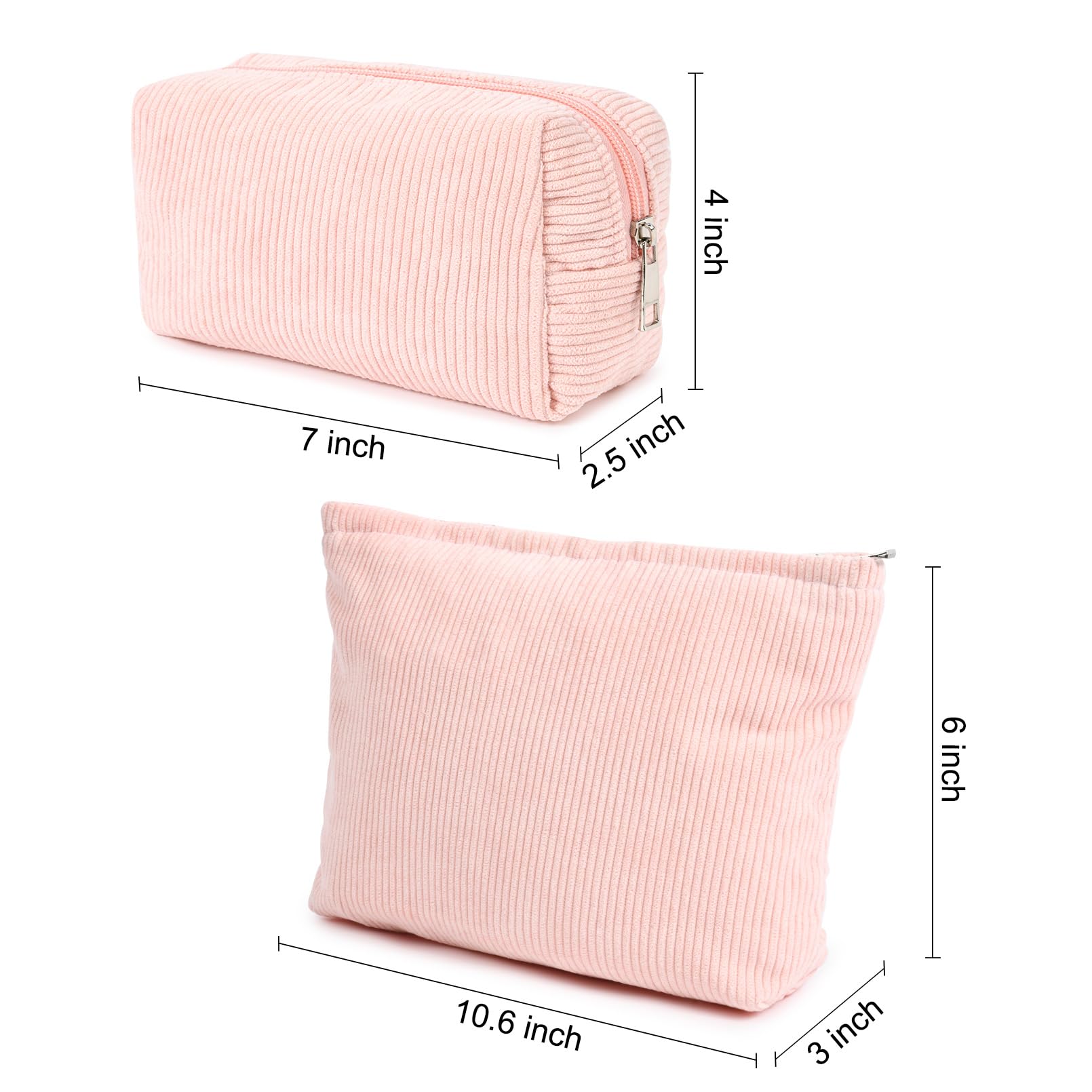 2 Pack Large Corduroy Makeup Bags for Women - Waterproof Travel Cosmetic Organizer with Multiple Pockets, Cute Aesthetic Design for Brushes, Toiletries & Accessories - Perfect for Travel, Gym, and Daily Storage