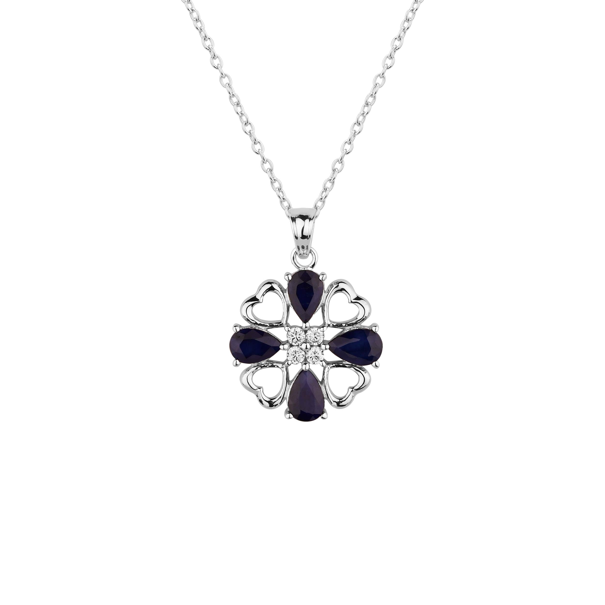 925 Sterling Silver Heart Pendant Necklace with Blue Sapphire/Amethyst Gemstone - Birthstone Jewelry Gift for Women & Girls - Perfect for Valentine's Day, Anniversary & Birthday Gifts