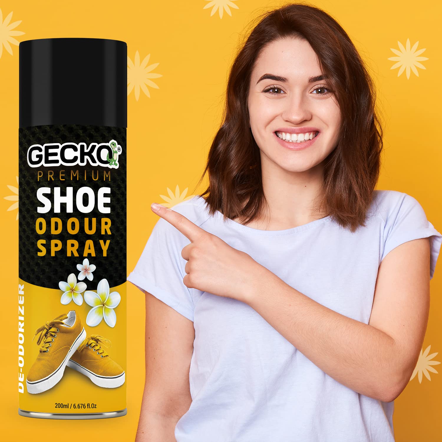 Gecko Natural Shoe Odor Eliminator Spray - 200ml | Plant-Based Foot & Shoe Deodorizer for Men & Women | Kills Bacteria & Neutralizes Bad Smells | Perfect for Gym Shoes, Work Boots & Sneakers | Pack of 1