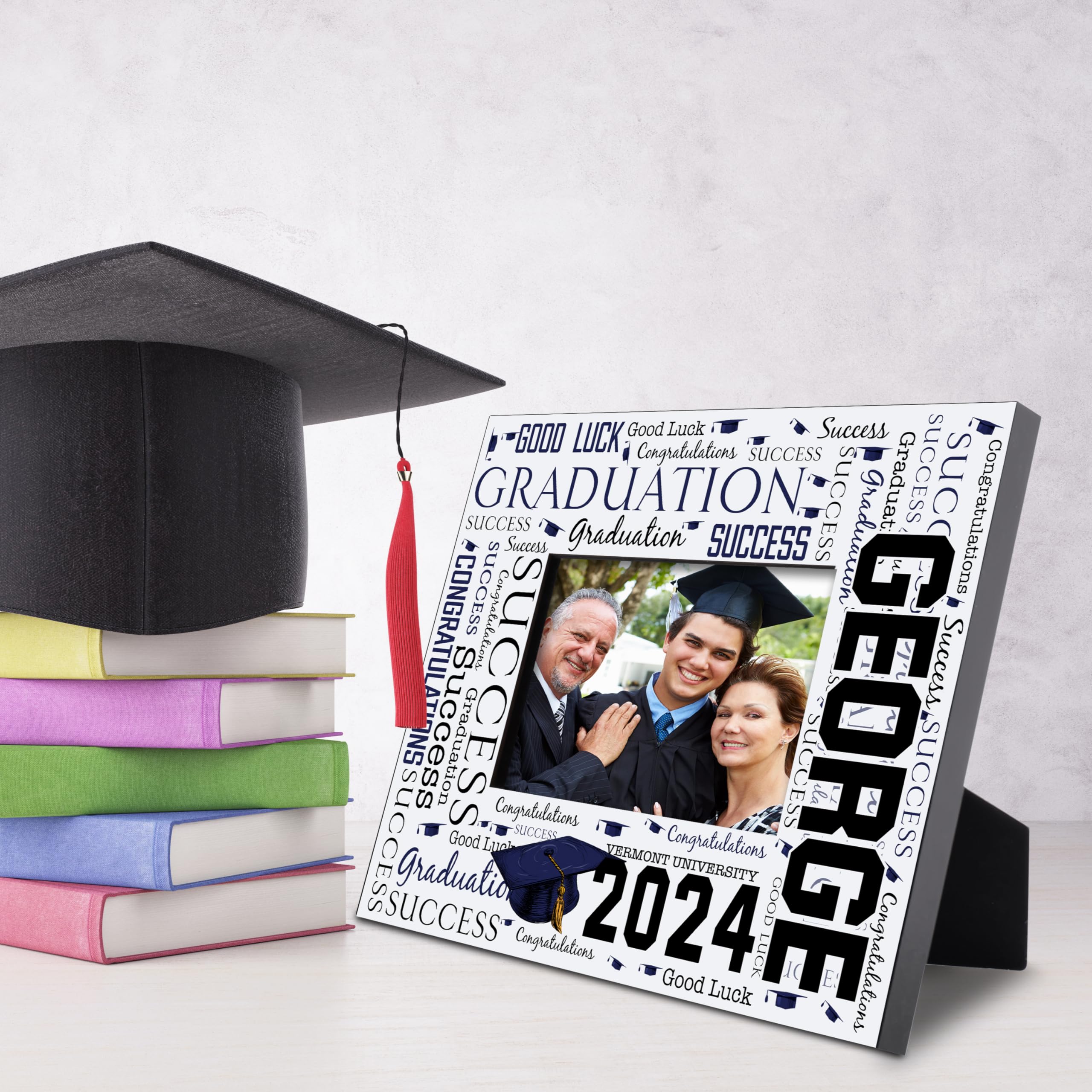 Personalized Graduation Frame for Her & Him 2024 - Custom Name & College Engraved - High School & College Graduation Gift - 2 Sizes (8x10 & 11x14) - Light Blue Photo Frame - Perfect for Graduation Party Decor & Memory Keepsake
