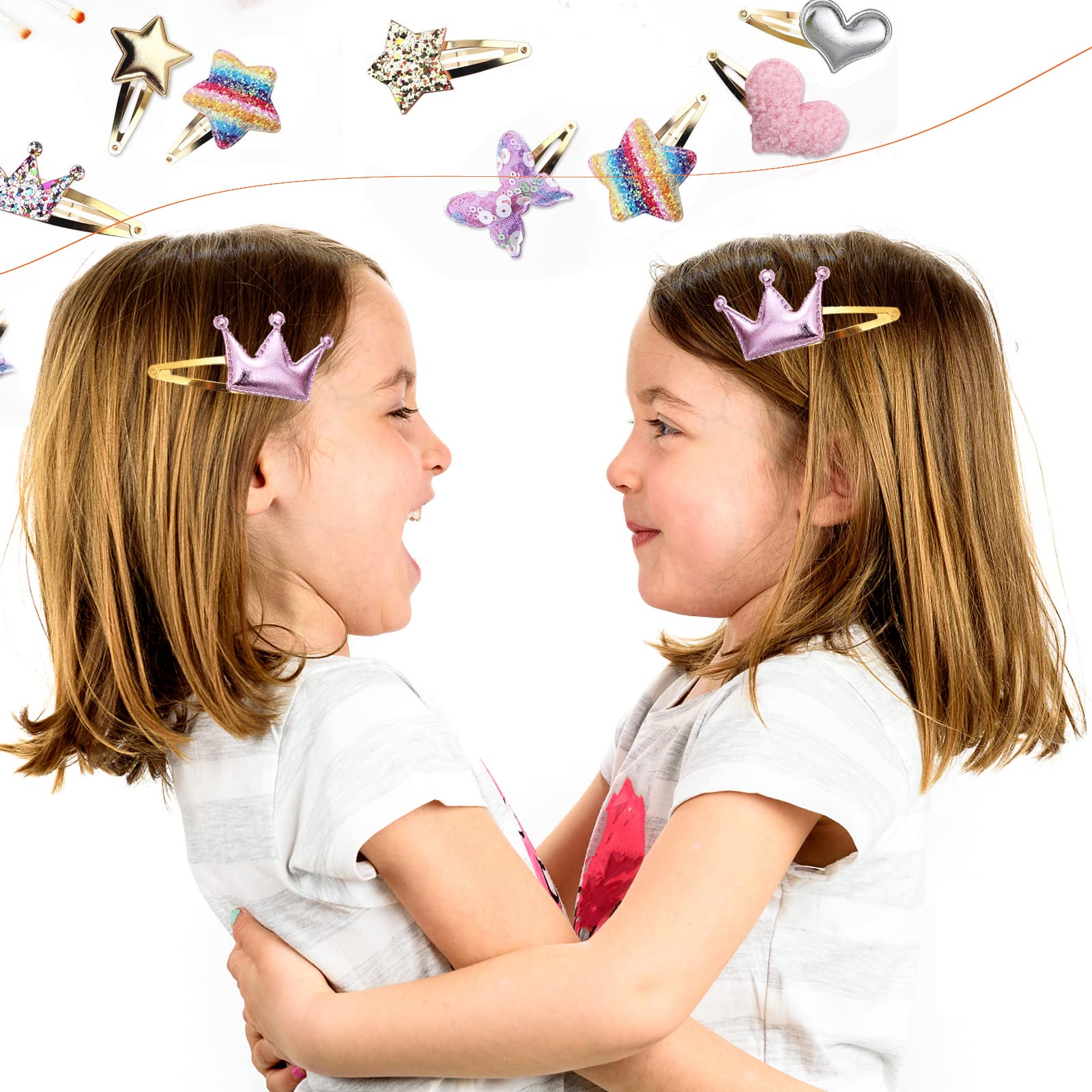 MUFEKUM 10 Pairs Girls Hair Clips - Cute Metal Snap Barrettes with Star, Butterfly, Crown, Heart & Rabbit Designs | Sparkly Hair Accessories for Kids & Toddlers | Perfect for School, Parties & Everyday Wear