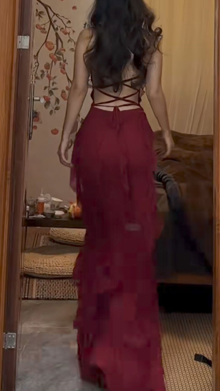 Elegant Burgundy Ruffle Prom Dress with Lace-Up Back - Formal Evening Gown J6052 for Homecoming, Ball, and Special Occasions