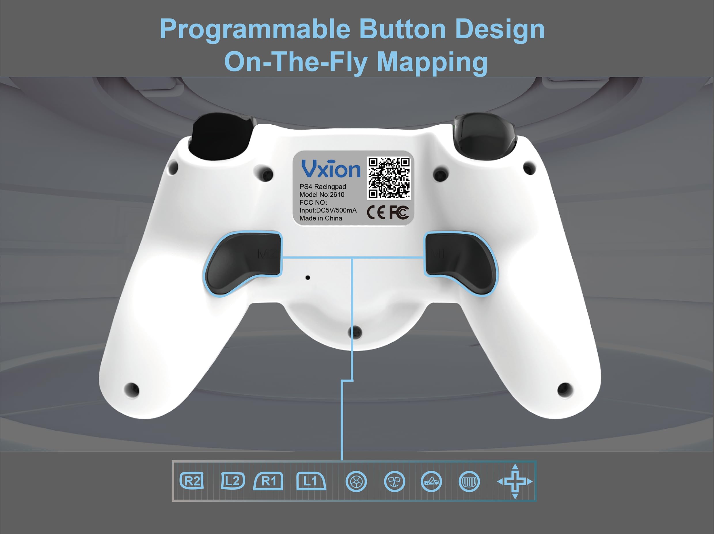 Wireless Racing Wheel for PS4, PS4 Slim & PS4 Pro - Compatible with Steam, Android, iOS & Mac - 2 Remappable Buttons (White) | Perfect for Racing Games, Simulation Driving & Gaming Enthusiasts