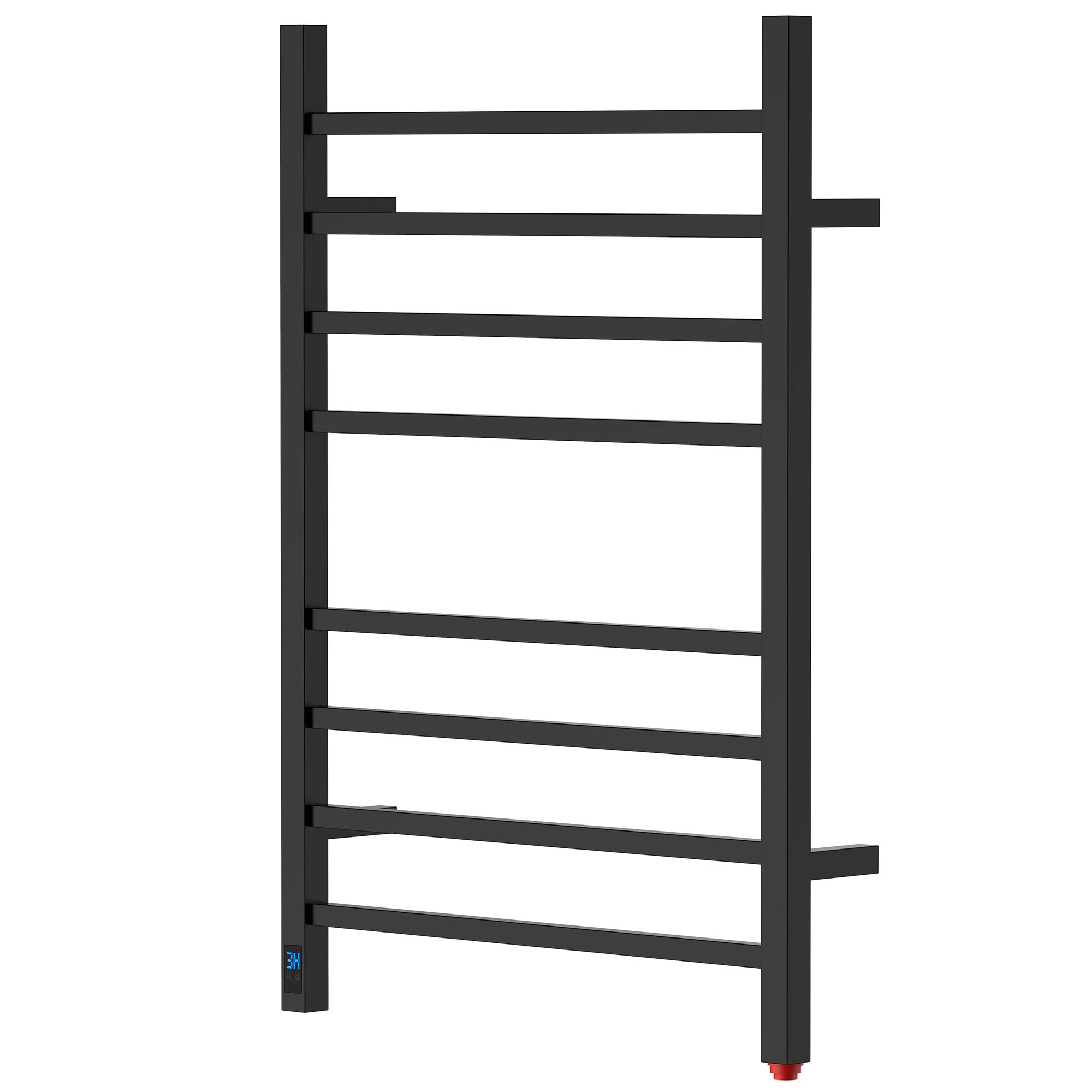 HEATGENE Electric Towel Warmer with Timer & Temperature Control - 8 Square Bar Wall-Mounted Towel Rack | Plug-in or Hardwired Installation | Matte Black | Perfect for Bathrooms, Spas & Luxury Homes