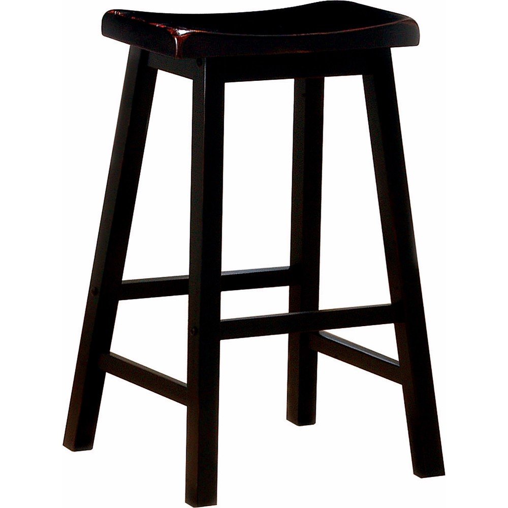Benzara BM69426 Wooden Bar Stools Set of 2 - Dark Brown Counter Height Stools for Kitchen Island, Breakfast Bar & Pub Table - Rustic Casual Dining Stools with Back Support