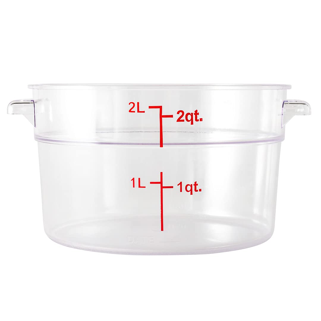 Restaurantware Met Lux 2 Quart (64 oz) Clear Plastic Food Storage Containers - 10 Pack Round Commercial Food Prep Containers with Volume Markers, Lids Sold Separately - Perfect for Restaurant, Catering, Meal Prep & Bulk Food Storage