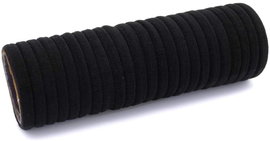 50 Pcs Black Cotton Hair Ties - Seamless No Damage Hair Bands for Women, Thick Hair Ponytail Holders (Perfect for Workouts, Office & Everyday Styling)