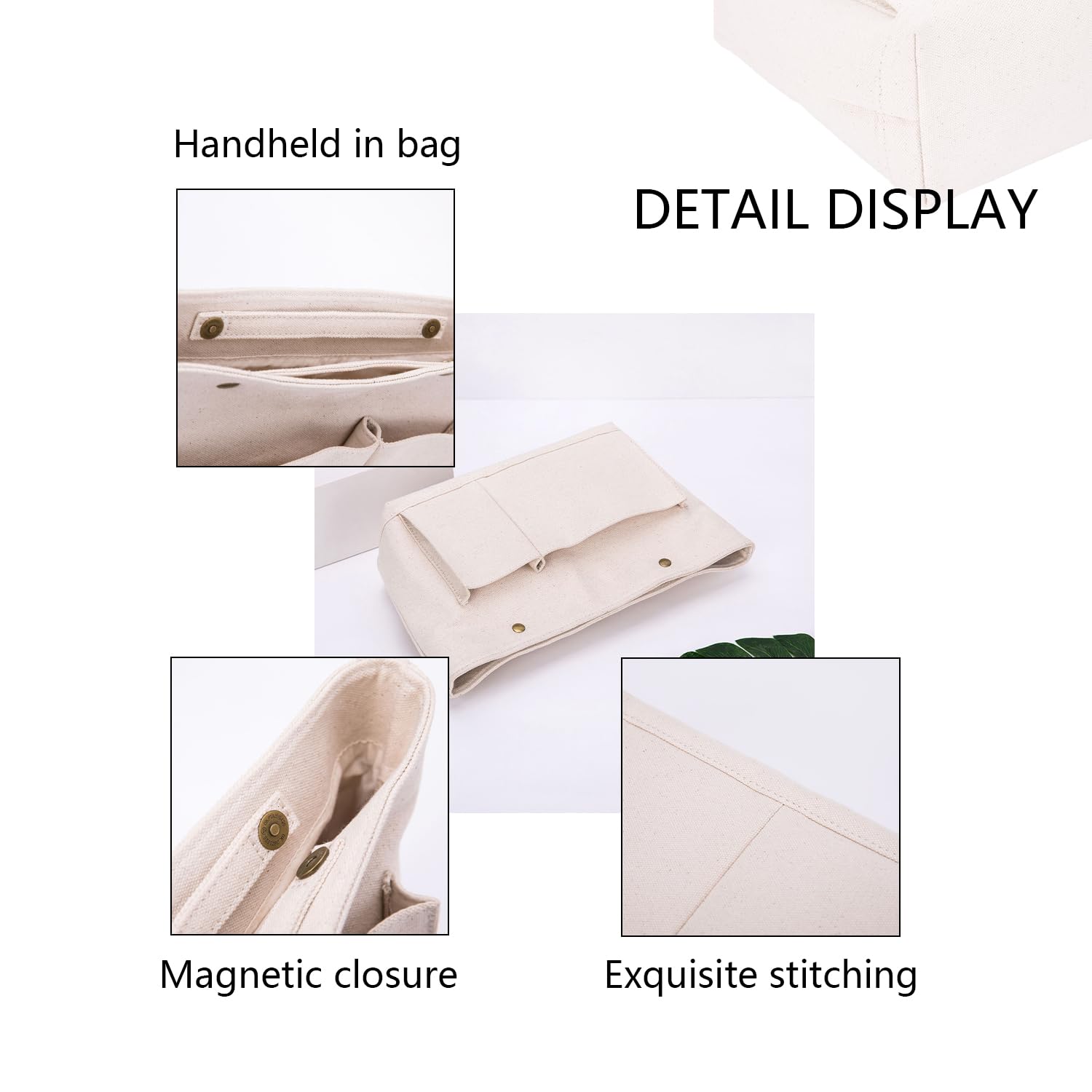 Lightweight Handbag Organizer Insert with Multiple Pockets - Cotton Canvas Storage Organizer for Purses, Cosmetic Bags & Travel Essentials (Medium, Black) - Perfect for Daily Use, Travel & Work