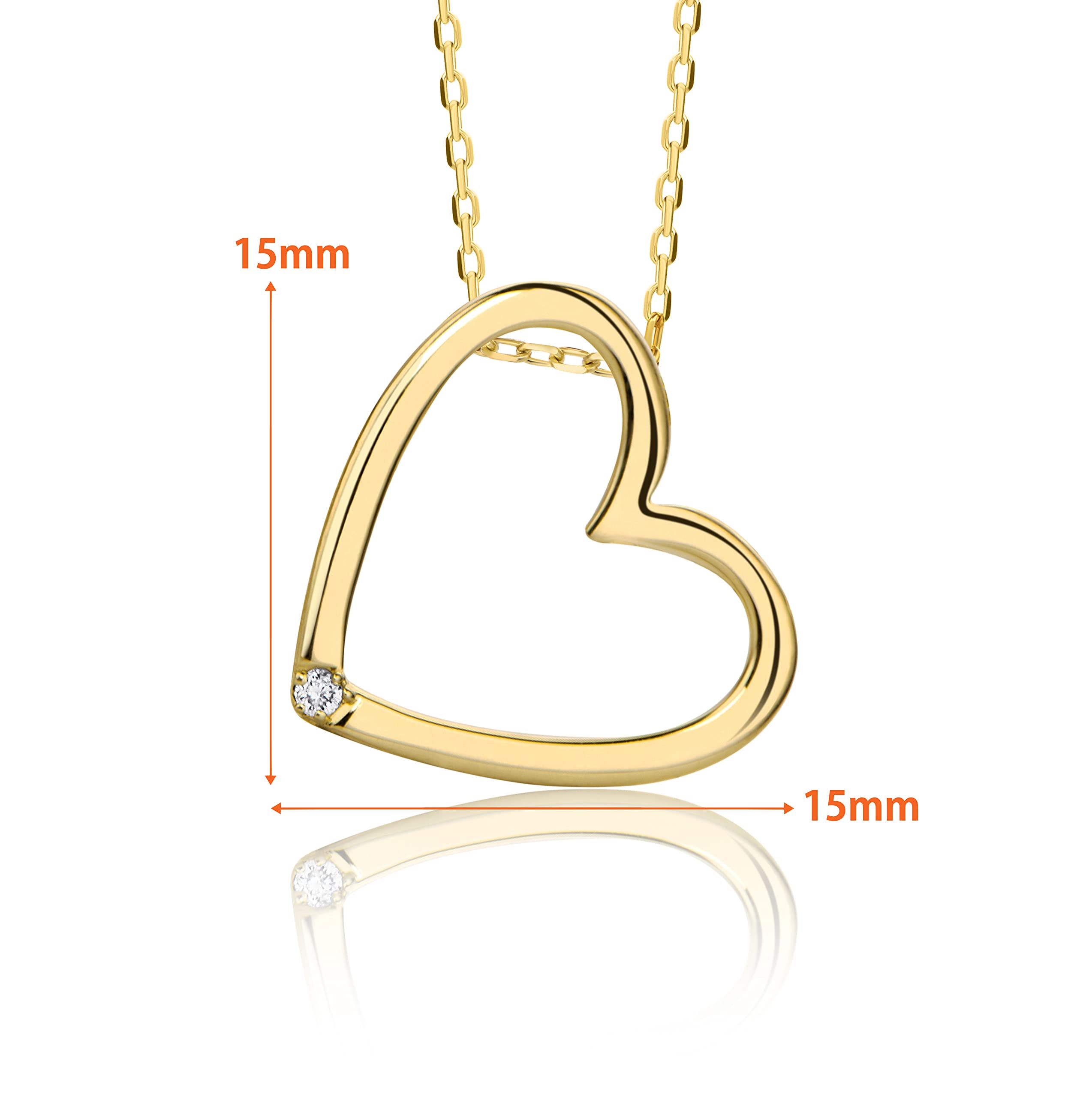 14K Yellow Gold Heart Pendant Necklace for Women - 17.7