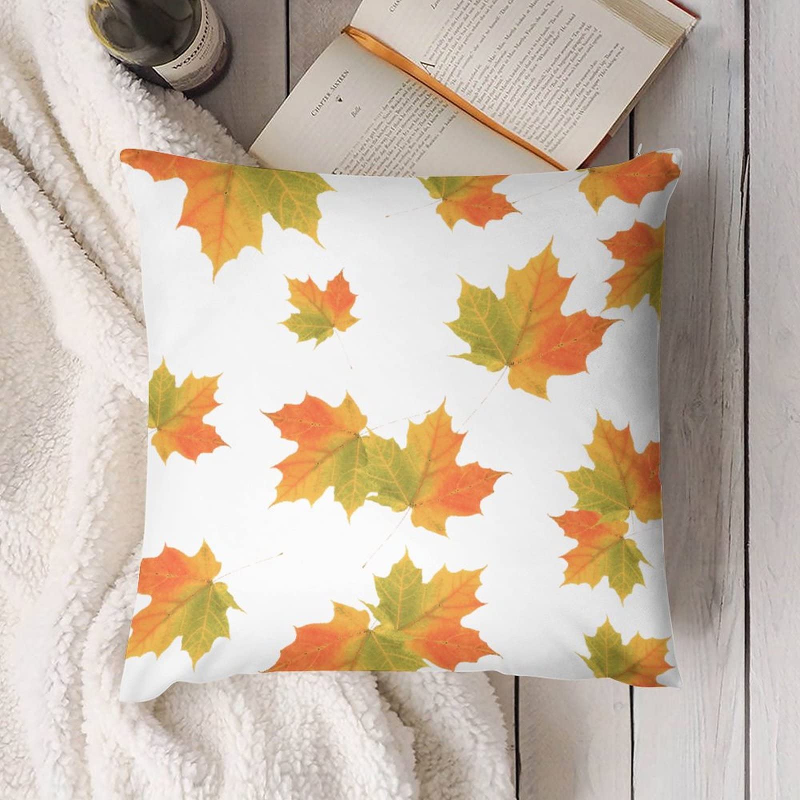 Farmhouse Style 24x24 Inch Fall Maple Leaves Pillow Covers - Thanksgiving & Holiday Decor Throw Cushion Covers for Sofa, Couch and Bed - Cozy Autumn Home Decor for Living Room & Bedroom